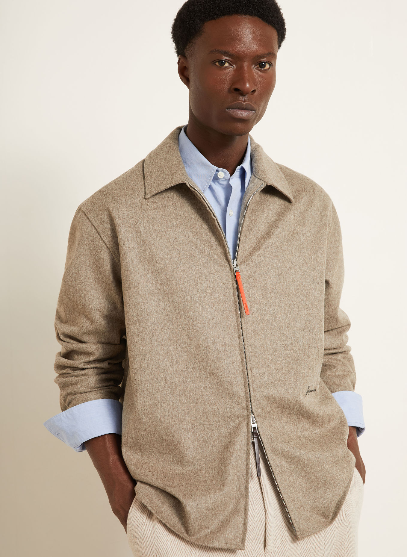 JACQUEMUS Flannel Overshirt LA CHEMISE FLASH: BEIGE