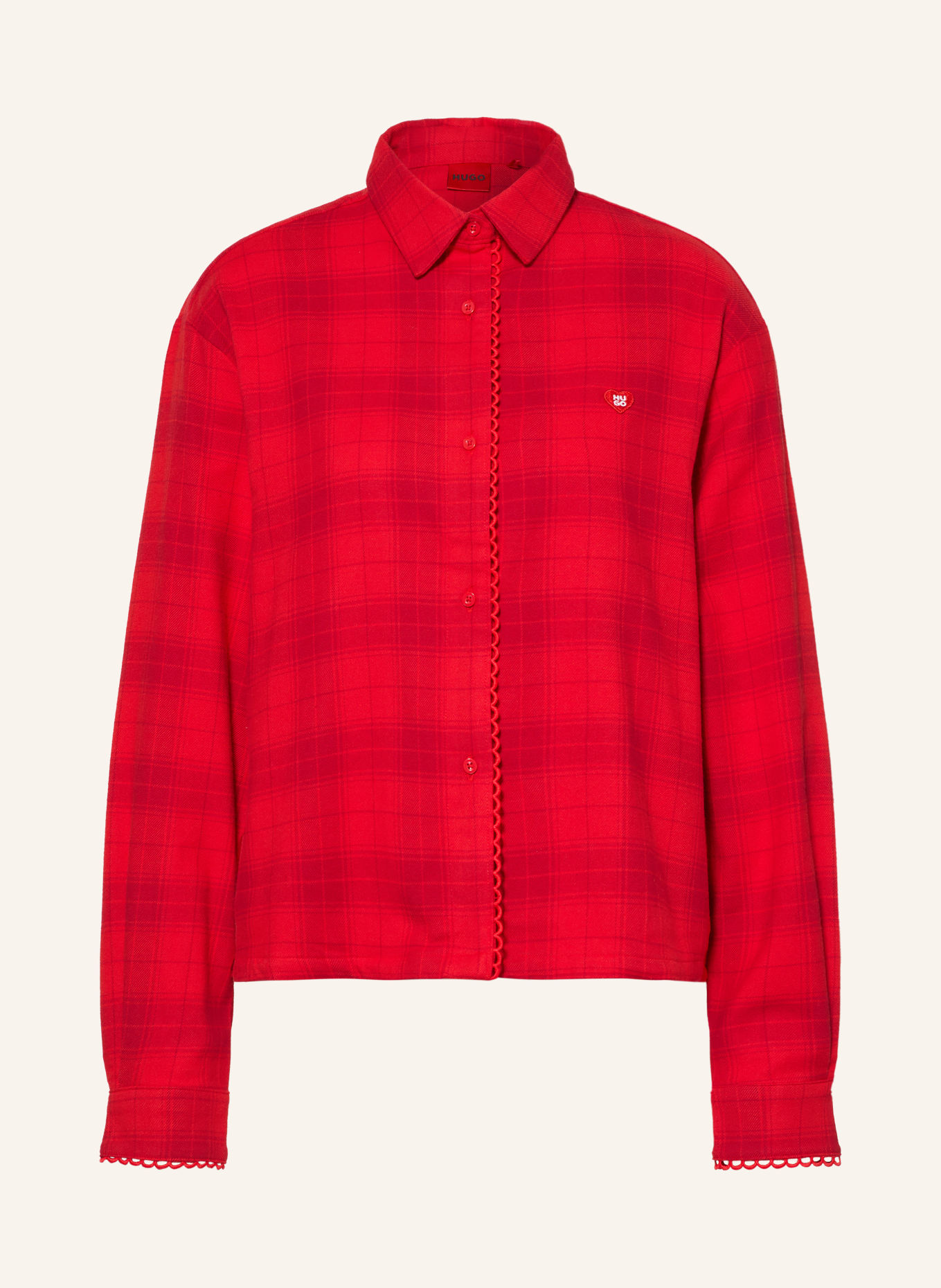 HUGO Schlafshirt FLANNEL aus Flanell: ROT / DUNKELROT