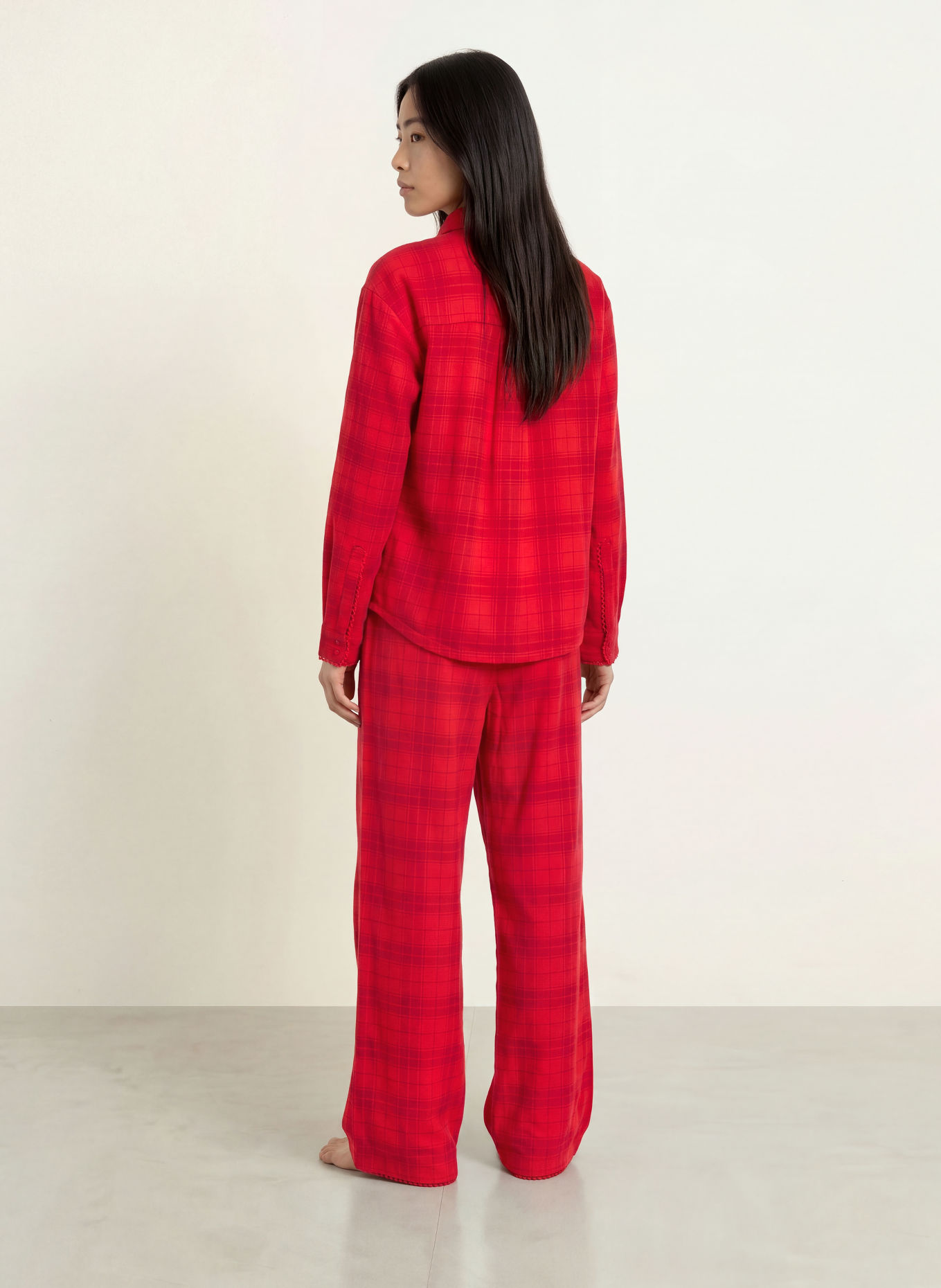 HUGO Schlafshirt FLANNEL aus Flanell: ROT / DUNKELROT