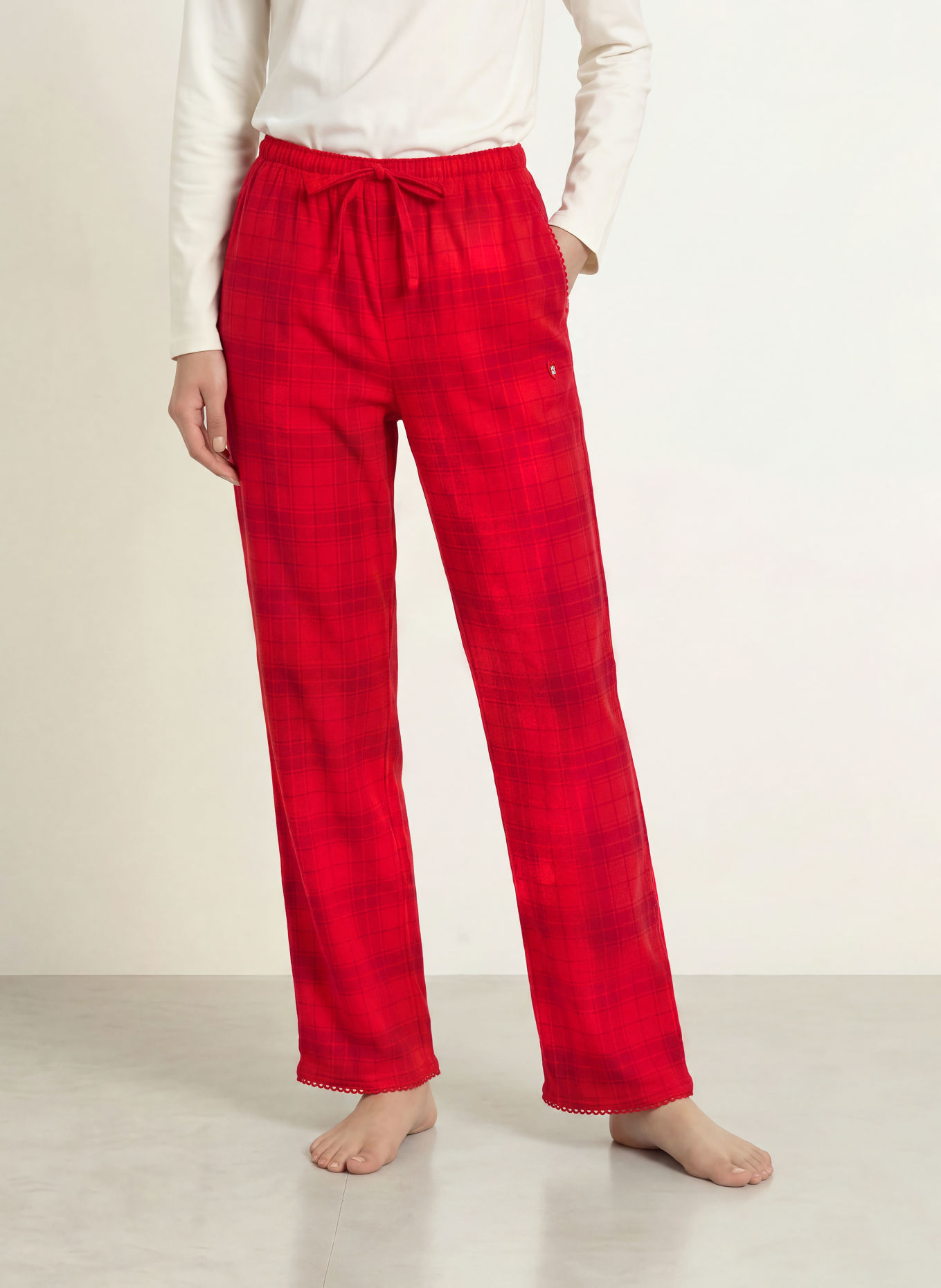 HUGO Schlafhose aus Flanell: ROT / DUNKELROT