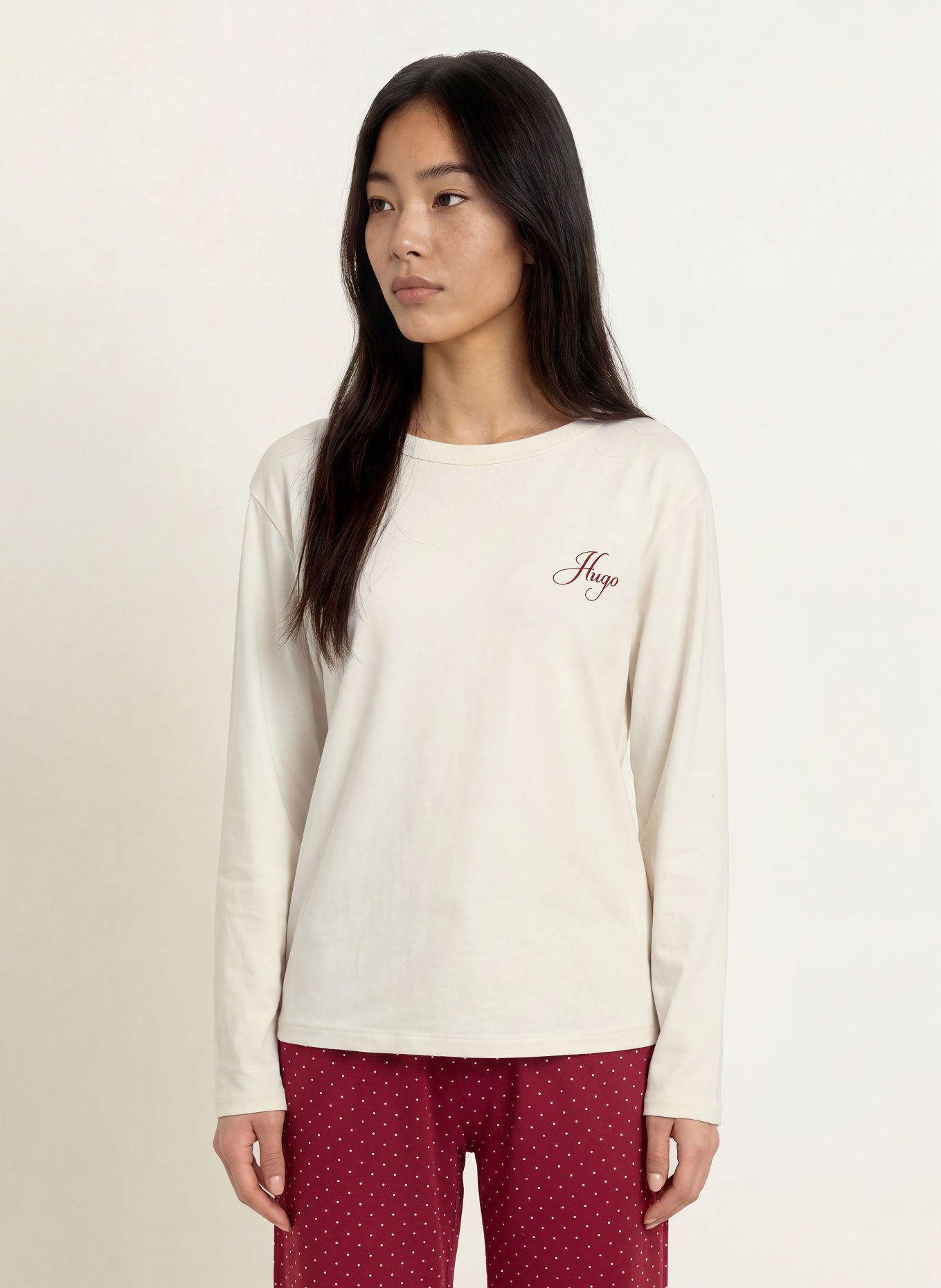 HUGO Pyjamashirt: ECRU / BRUIN