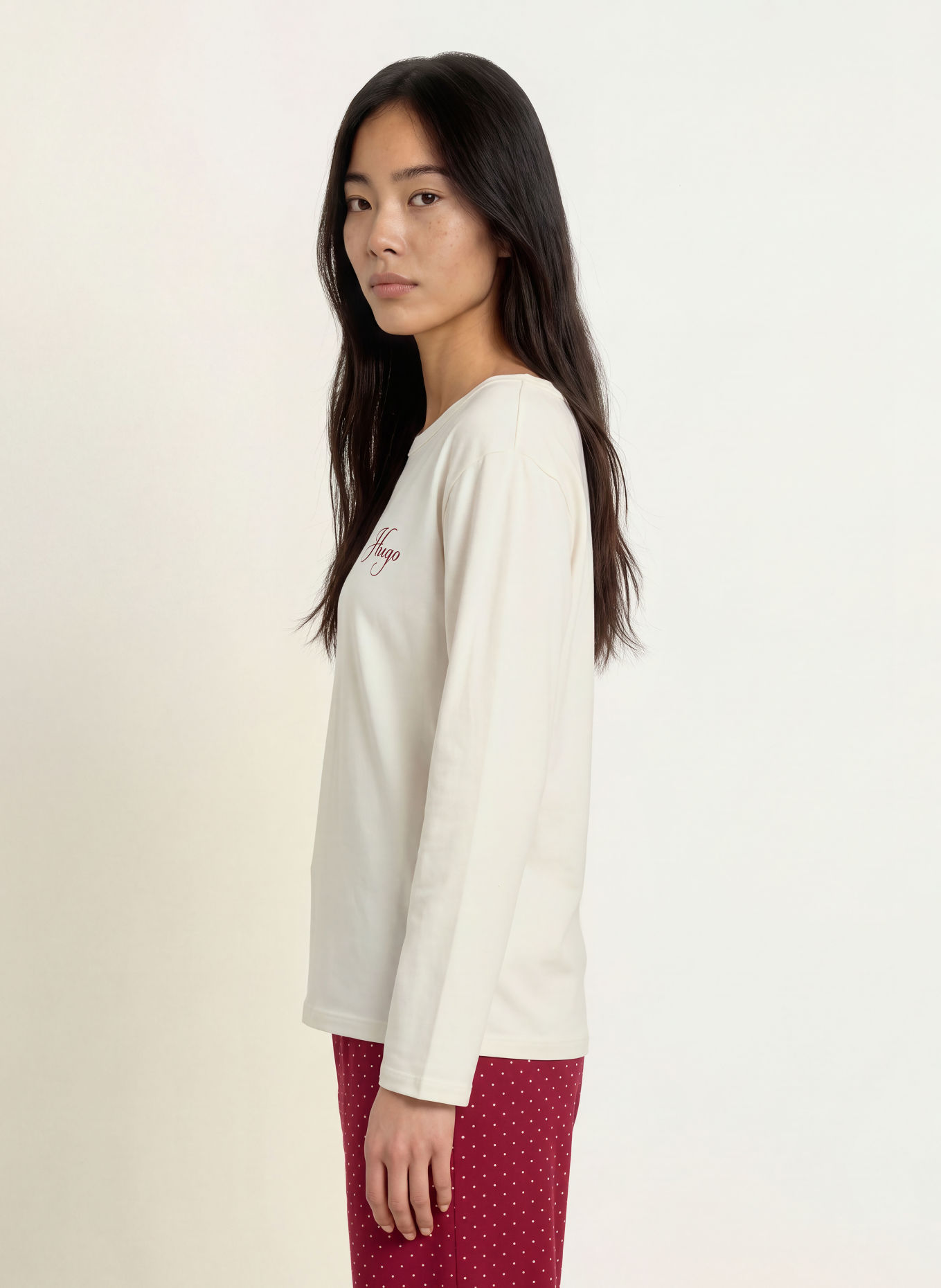 HUGO Pyjamashirt: ECRU / BRUIN