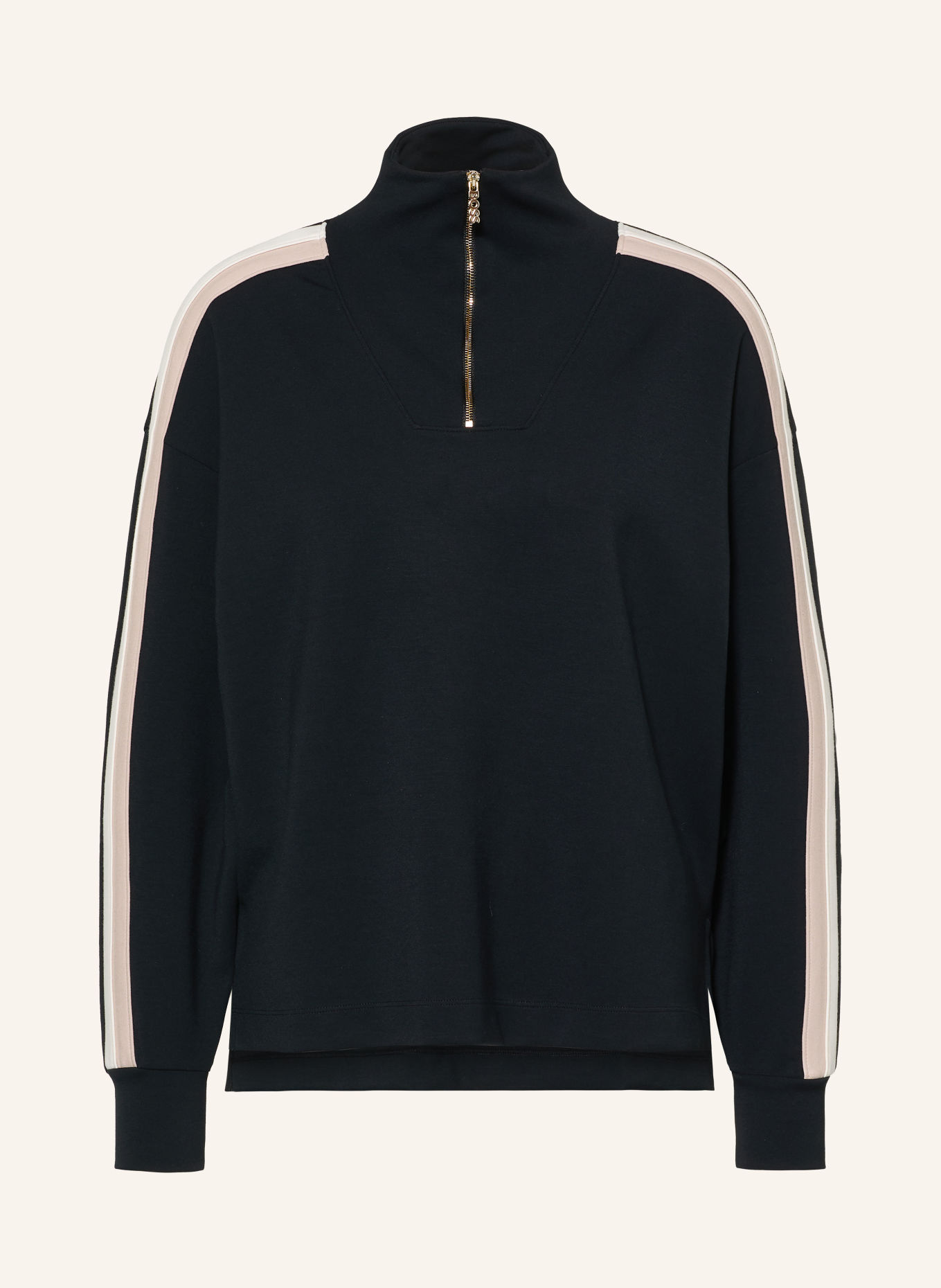 BOSS MIRAGE Lounge sweatshirt with Braided Trim: BLACK / BEIGE / ECRU