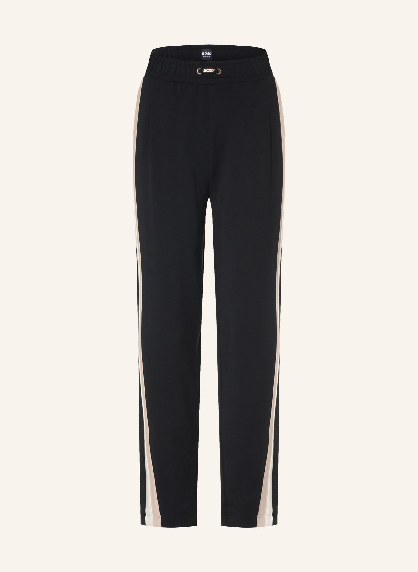 BOSS MIRAGE Lounge sweatpants with Braided Trim: BLACK / BEIGE / CREAM