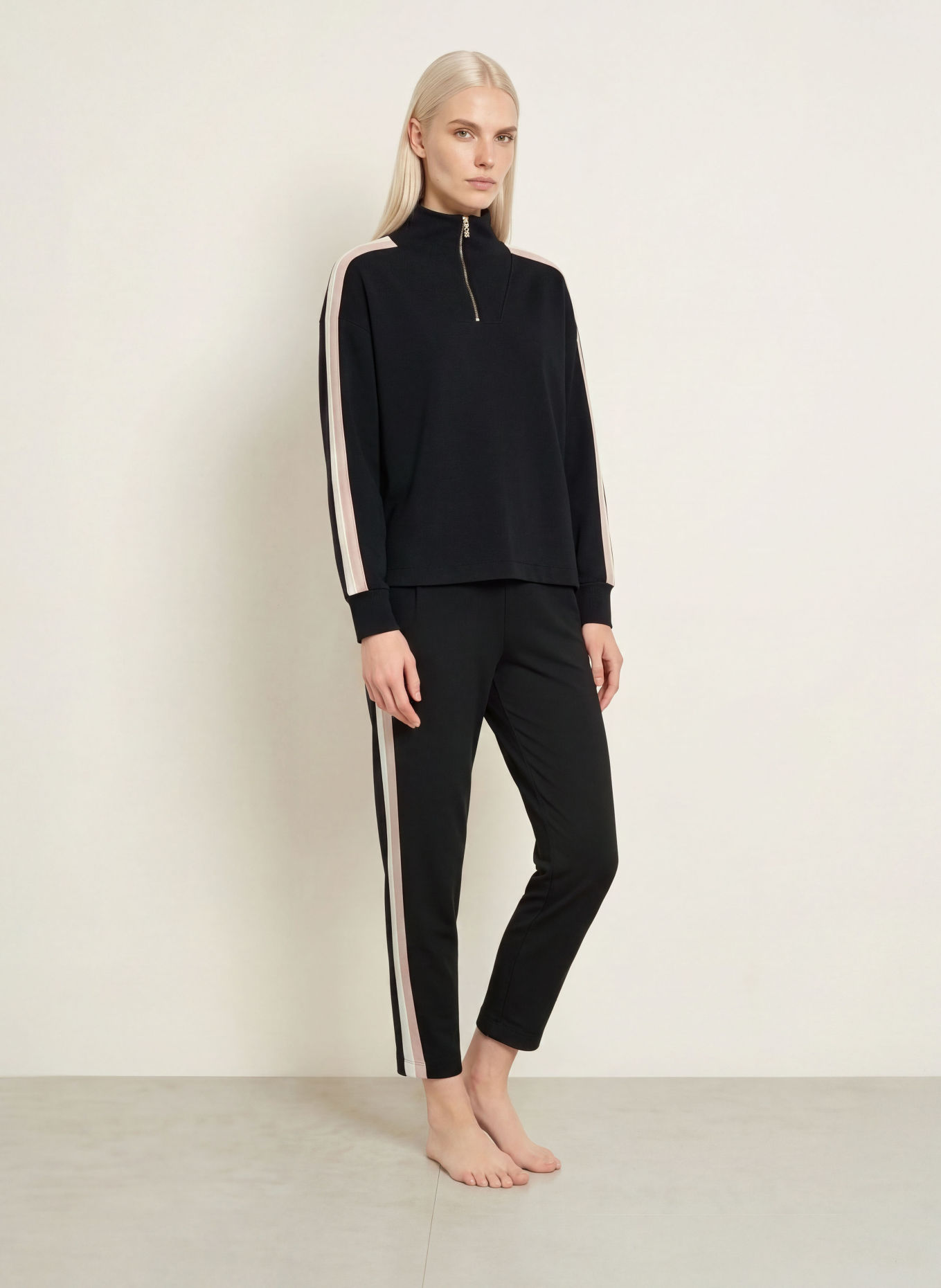 BOSS MIRAGE Lounge sweatpants with Braided Trim: BLACK / BEIGE / CREAM