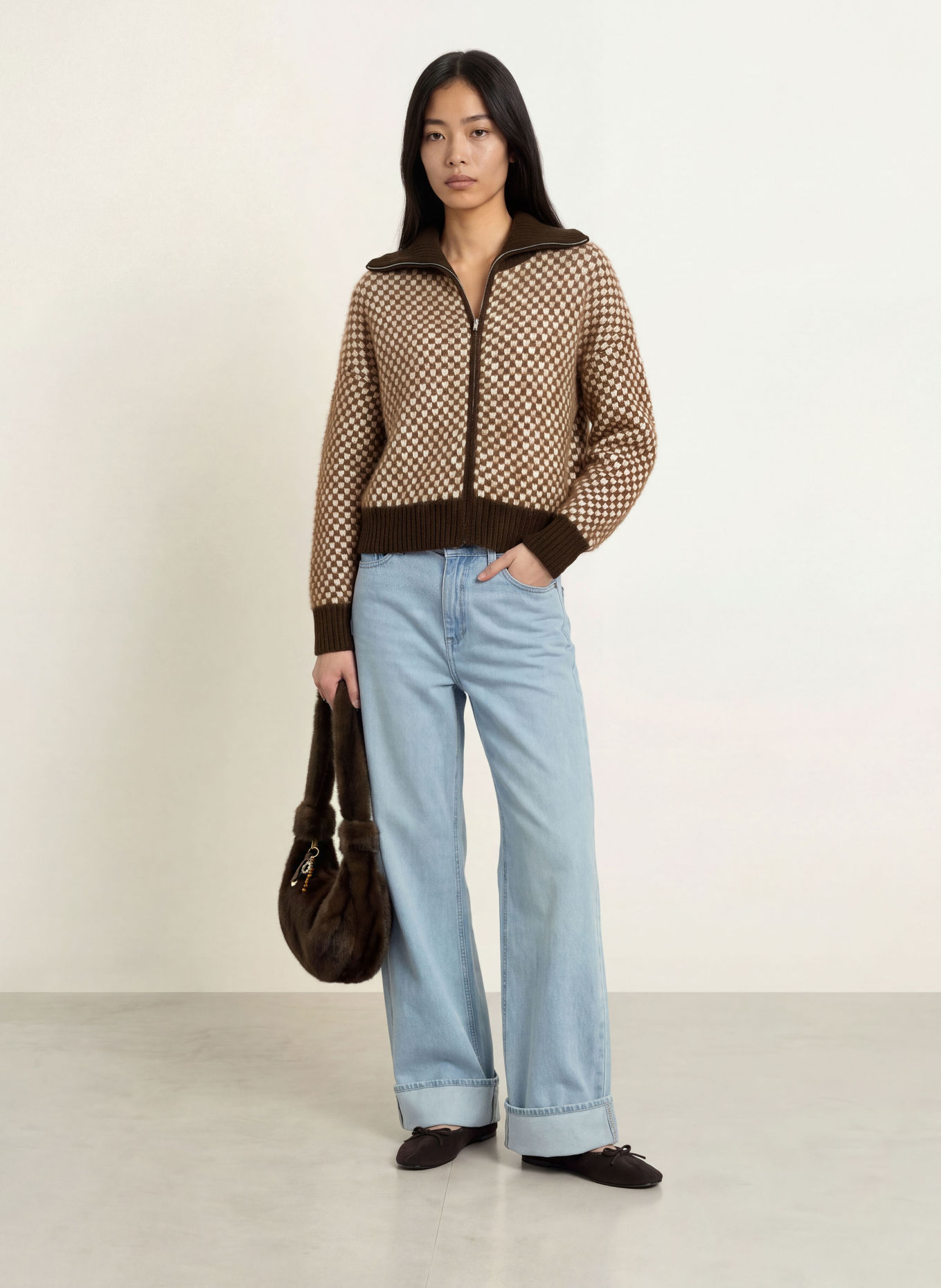 ONLY Strickjacke: DUNKELBRAUN / WEISS