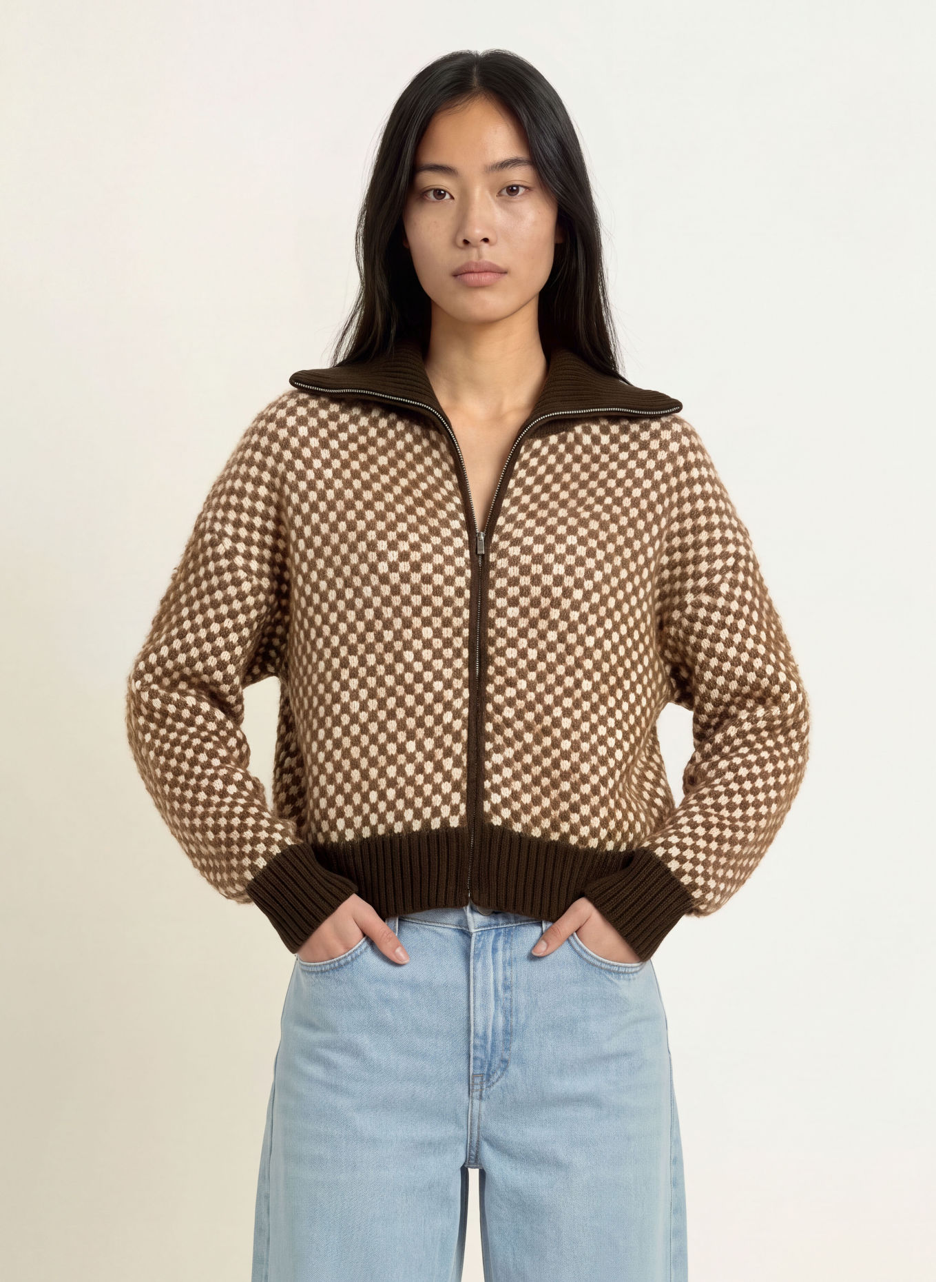 ONLY Strickjacke: DUNKELBRAUN / WEISS