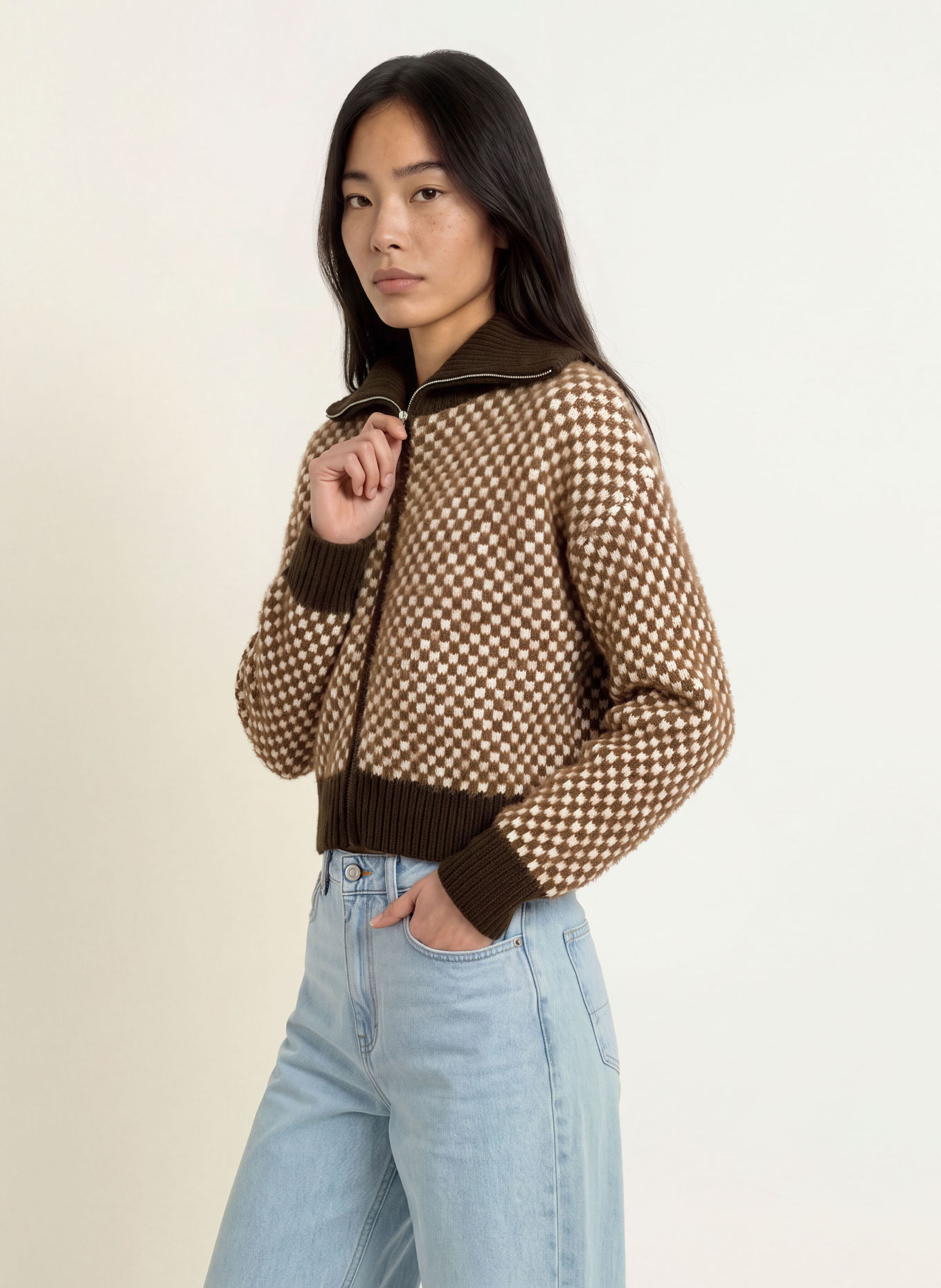 ONLY Strickjacke: DUNKELBRAUN / WEISS