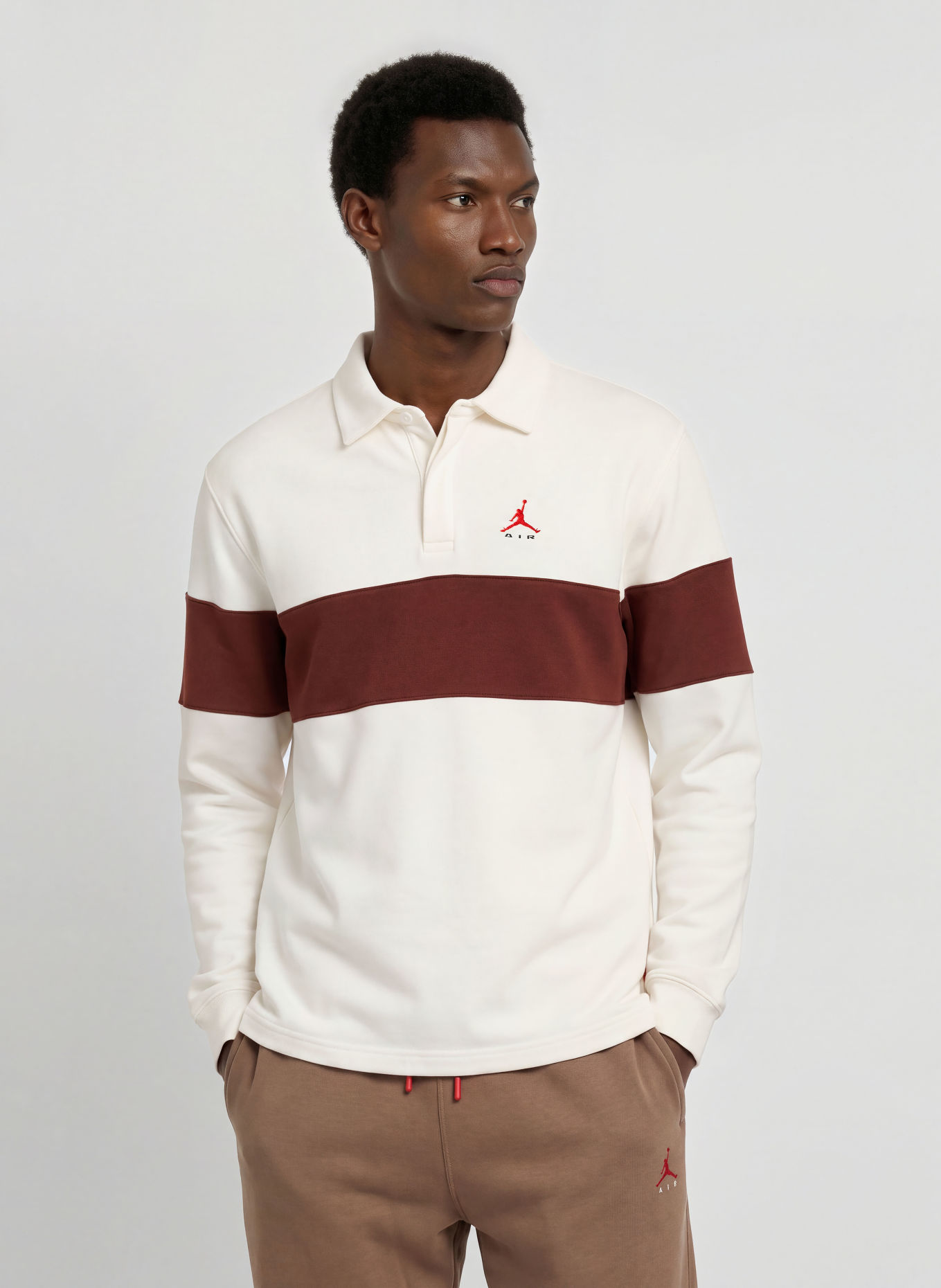 JORDAN BROOKLYN Loose-Fit Jersey polo shirt: CREAM / DARK RED