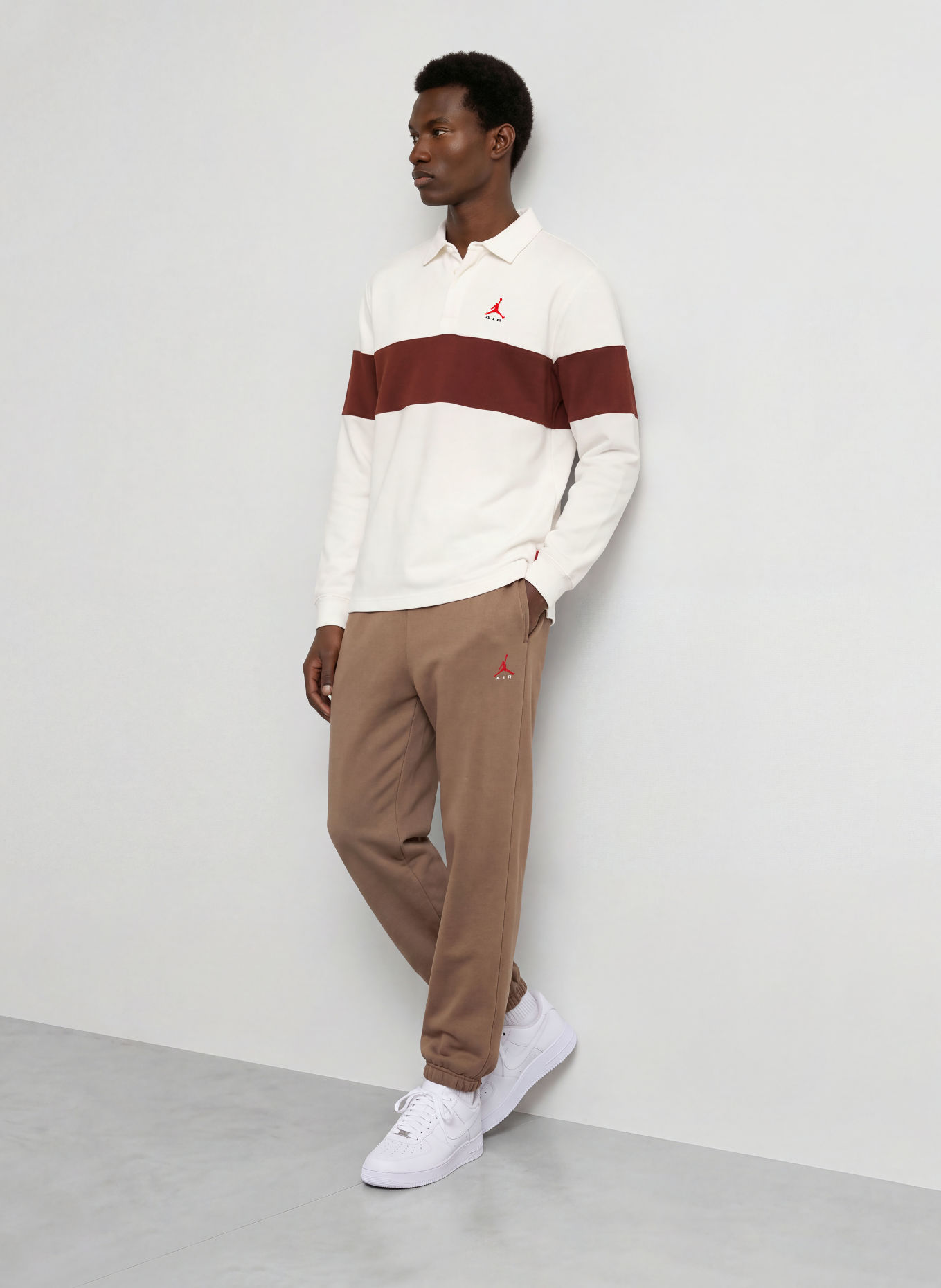 JORDAN BROOKLYN Loose-Fit Jersey polo shirt: CREAM / DARK RED