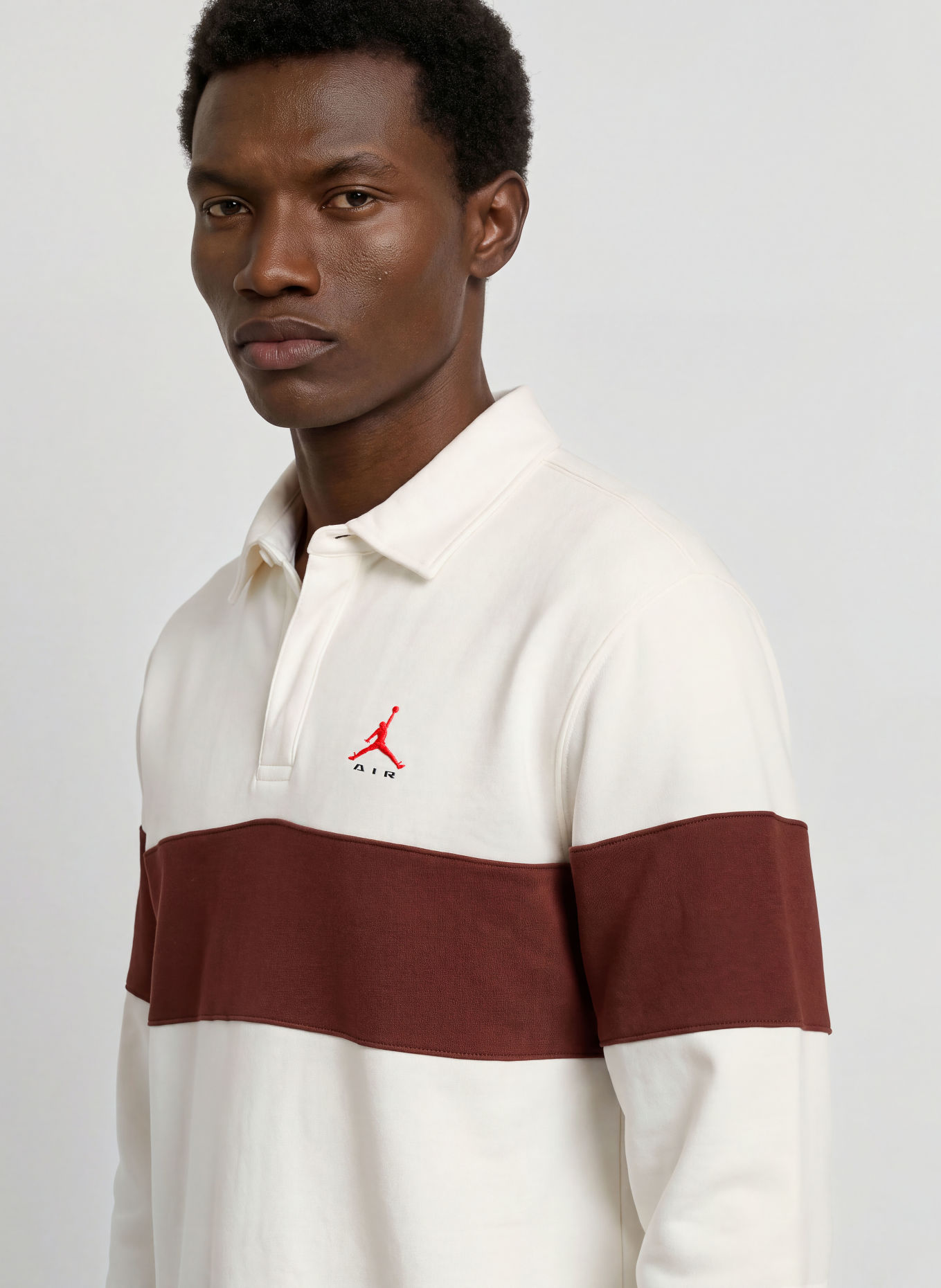JORDAN BROOKLYN Loose-Fit Jersey polo shirt: CREAM / DARK RED