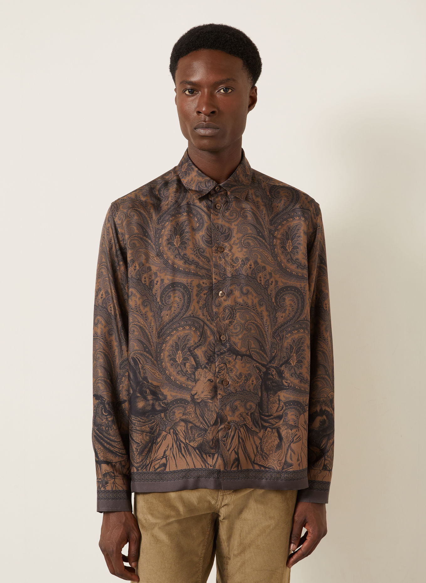 ETRO Chemise en soie coupe confortable: MARRON / MARRON FONCÉ