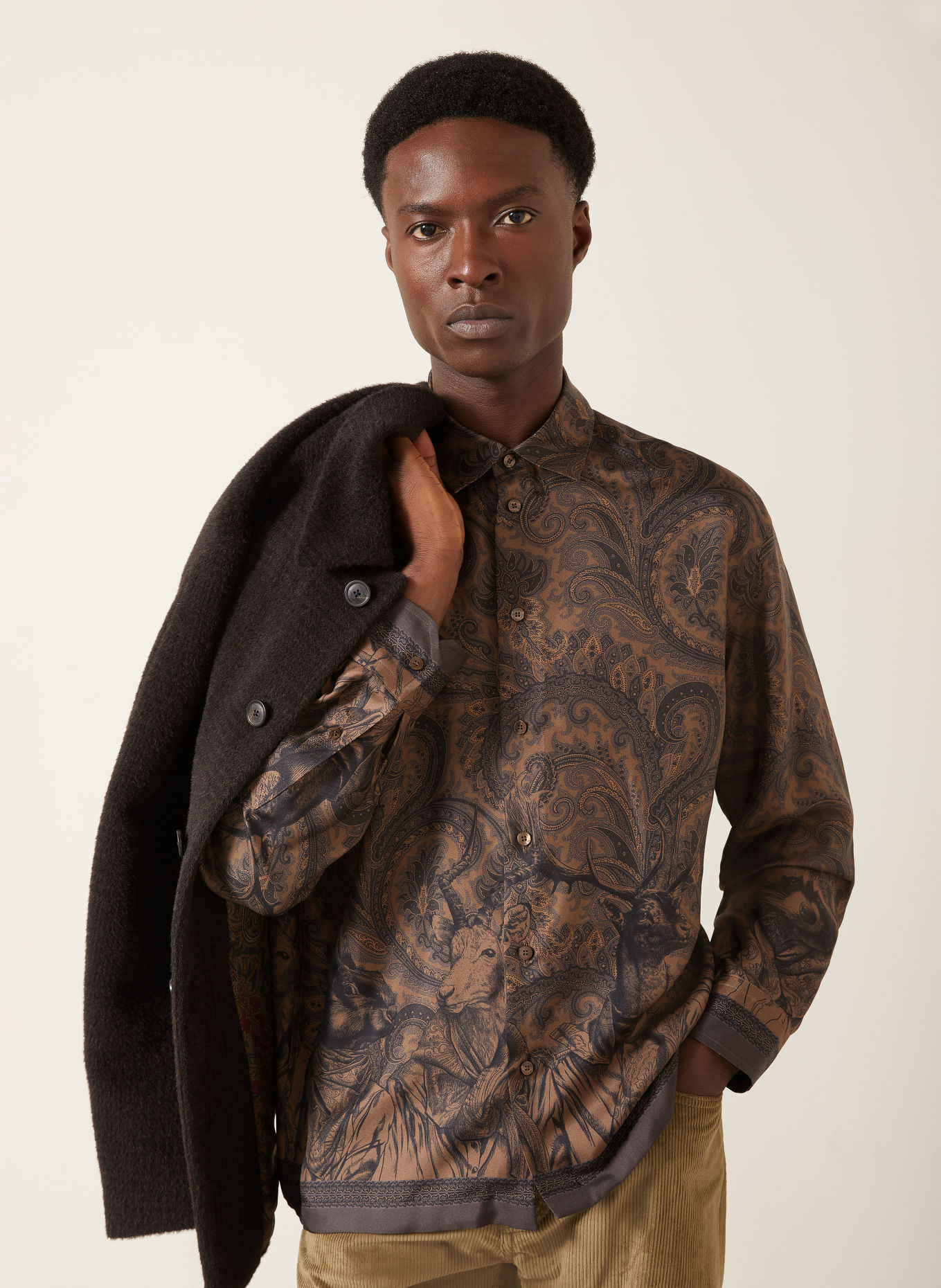 ETRO Chemise en soie coupe confortable: MARRON / MARRON FONCÉ