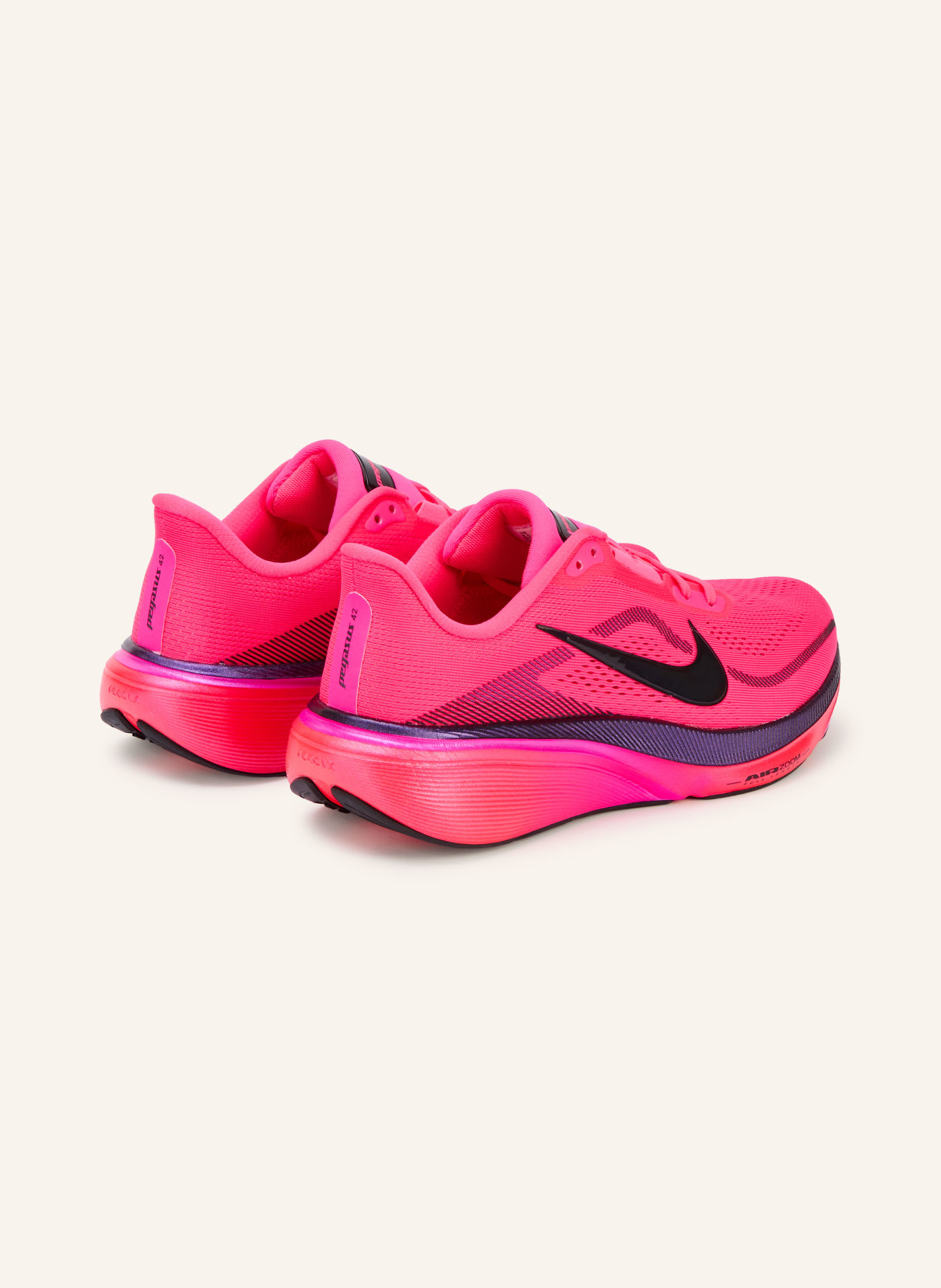 Nike PEGASUS 42 Running Shoes: NEON PINK / DARK PURPLE / BLACK