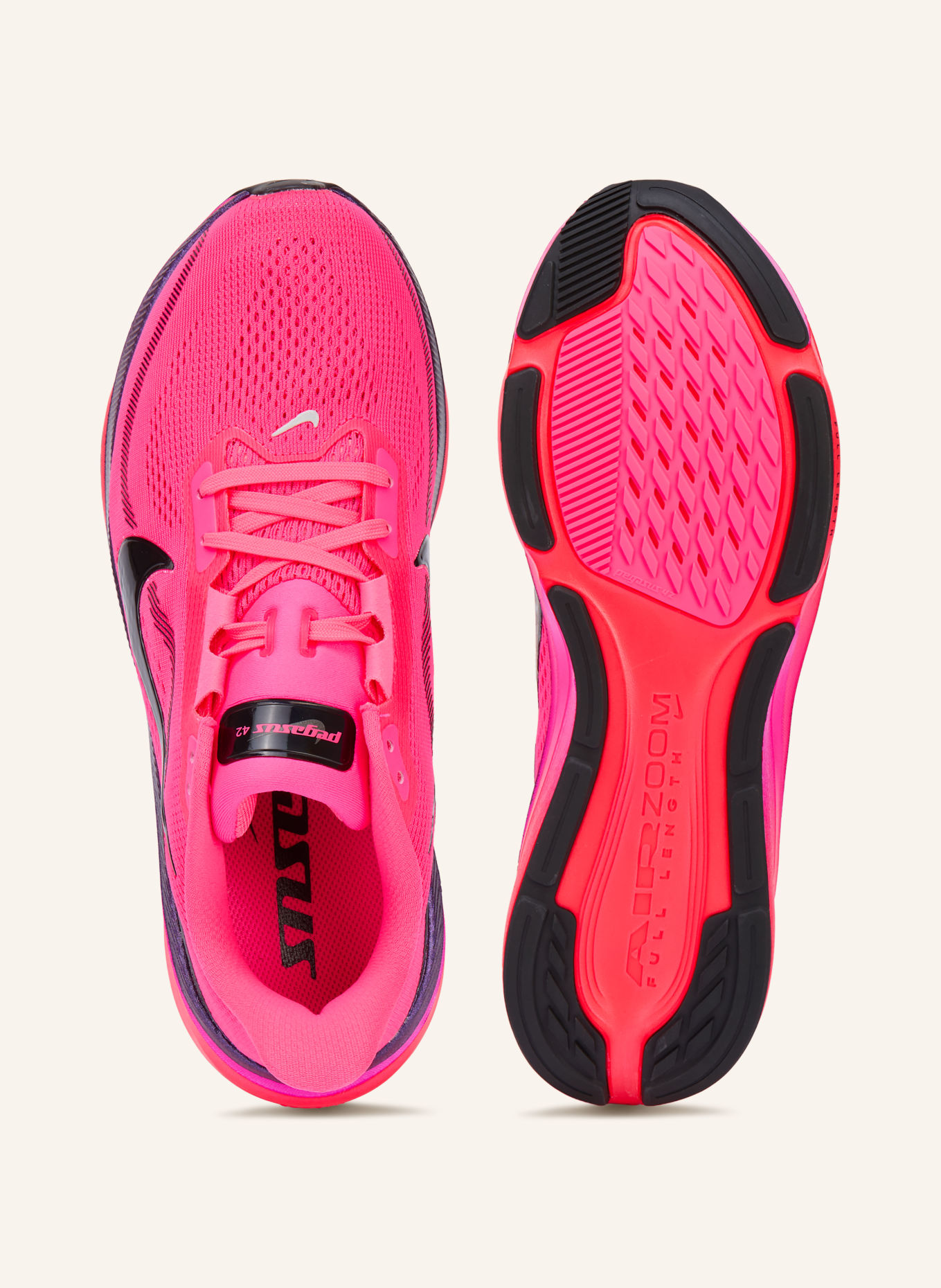 Nike PEGASUS 42 Running Shoes: NEON PINK / DARK PURPLE / BLACK