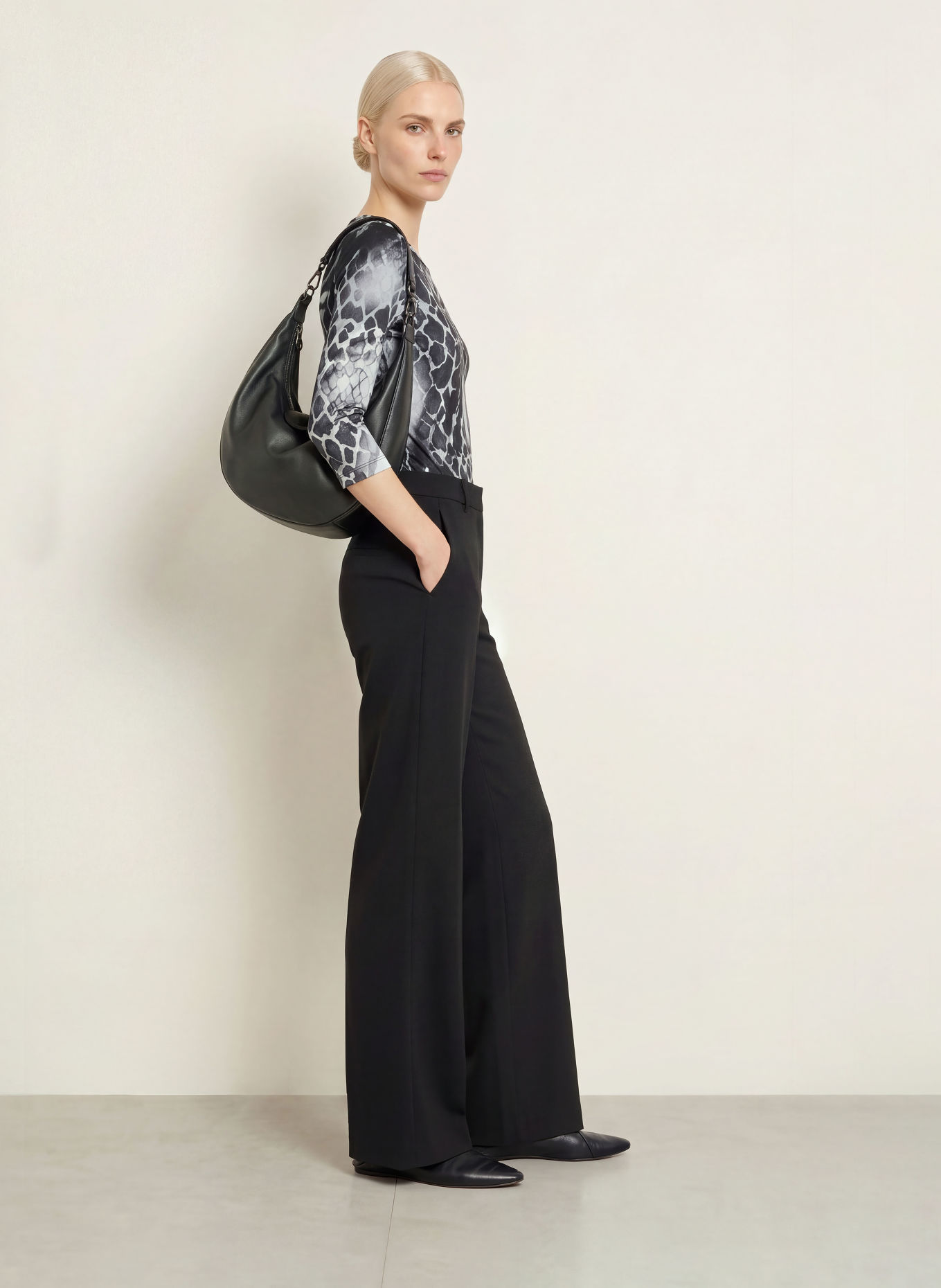 efixelle Shirt with 3/4 sleeves: BLACK / DARK GRAY / WHITE