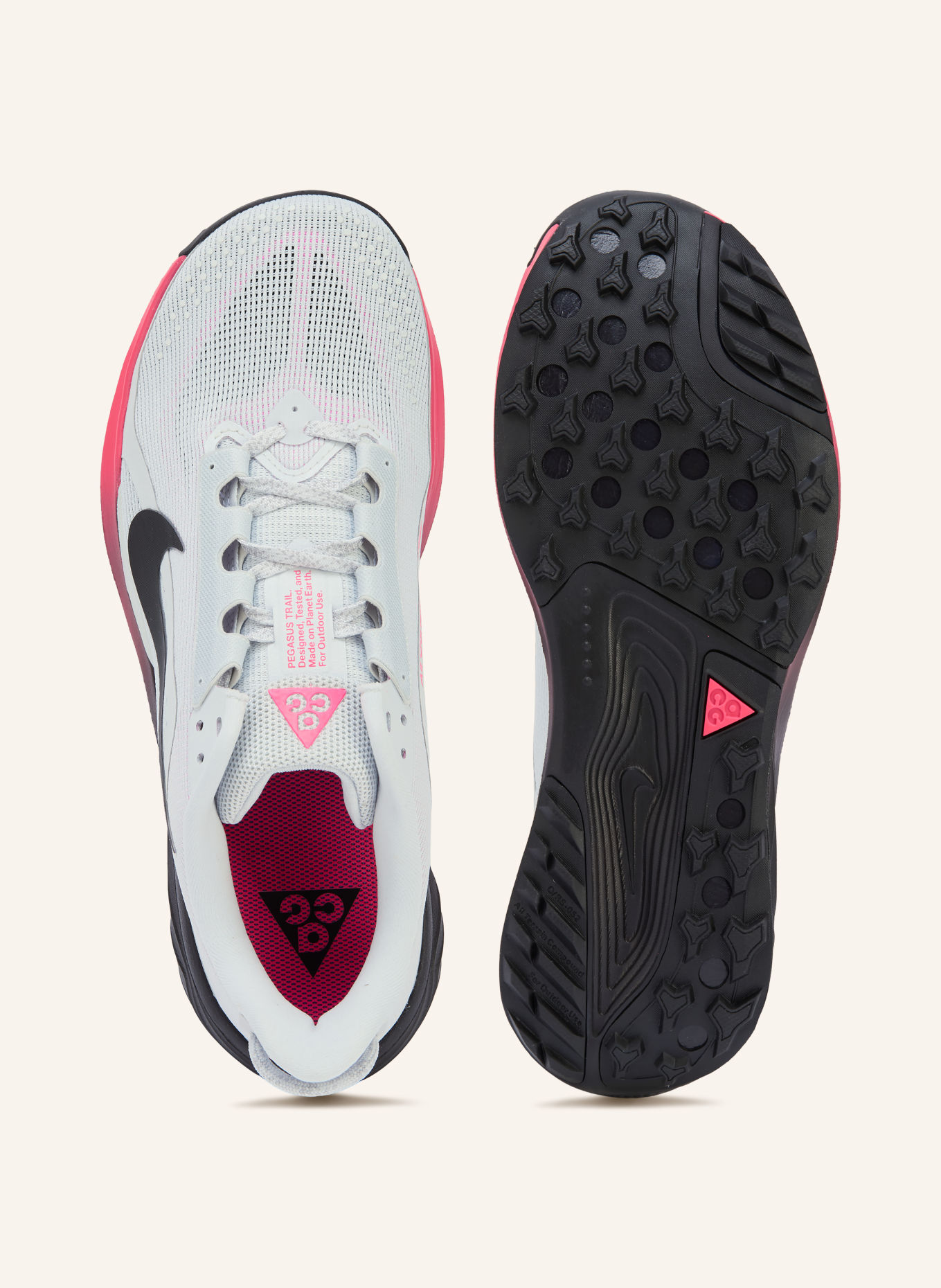 Nike ACG PEGASUS TRAIL Trail running shoes: LIGHT GRAY / NEON PINK / BLACK