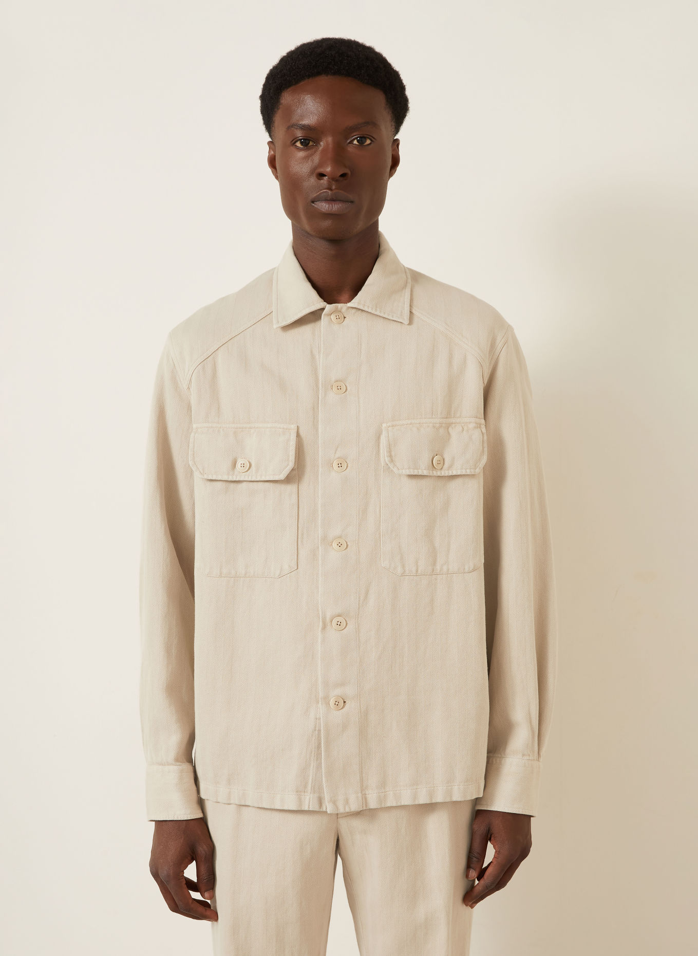 RALPH LAUREN PURPLE LABEL Linen Overshirt: CREAM