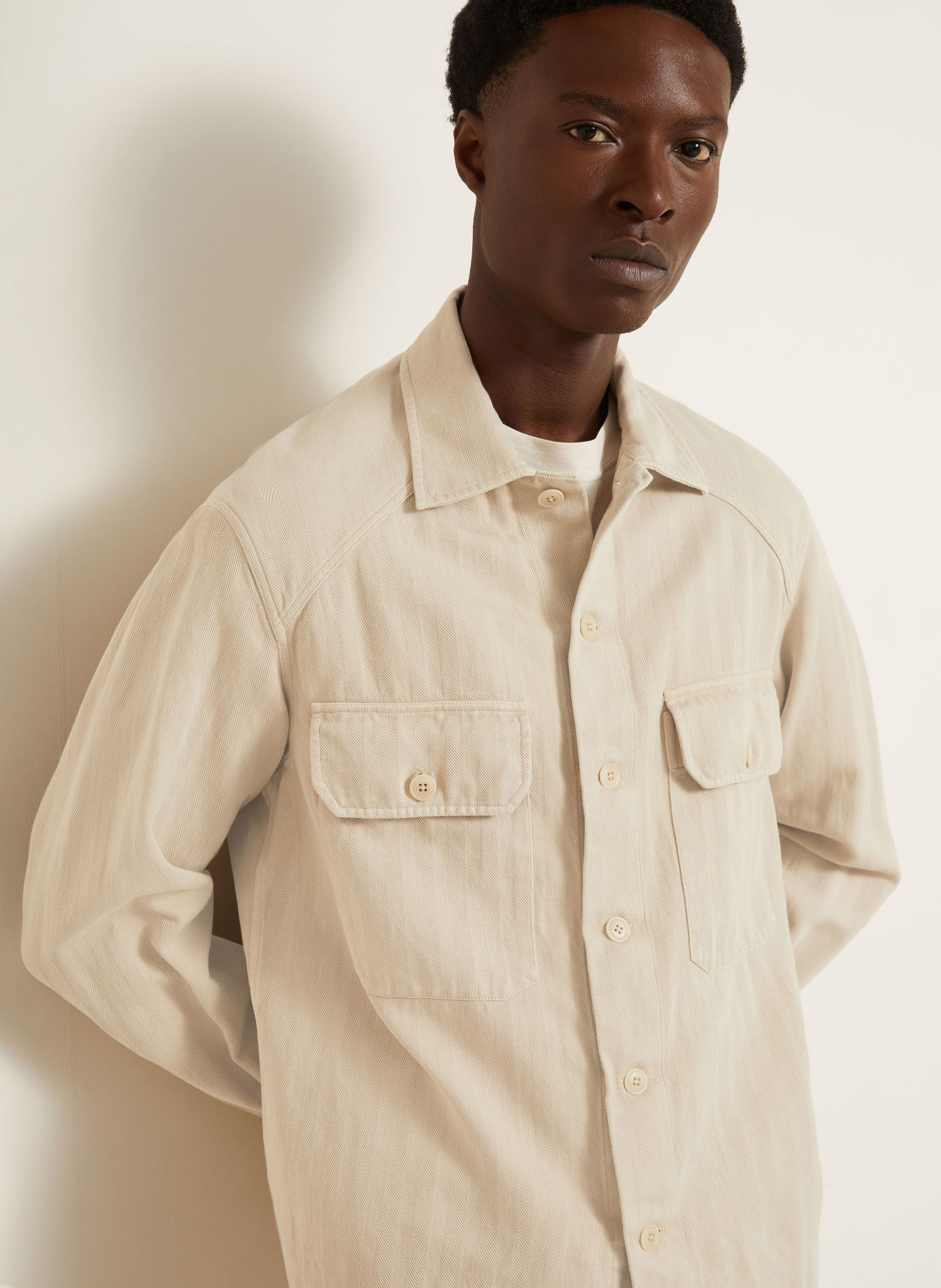 RALPH LAUREN PURPLE LABEL Linen Overshirt: CREAM