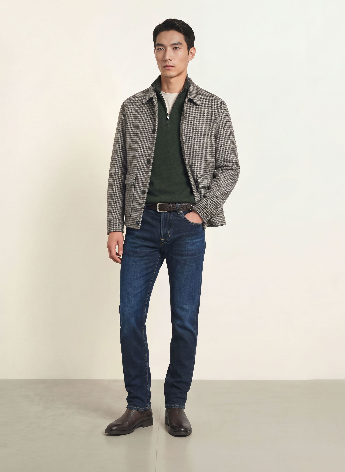 CHAS Cashmere Half-zip sweater: OLIVE