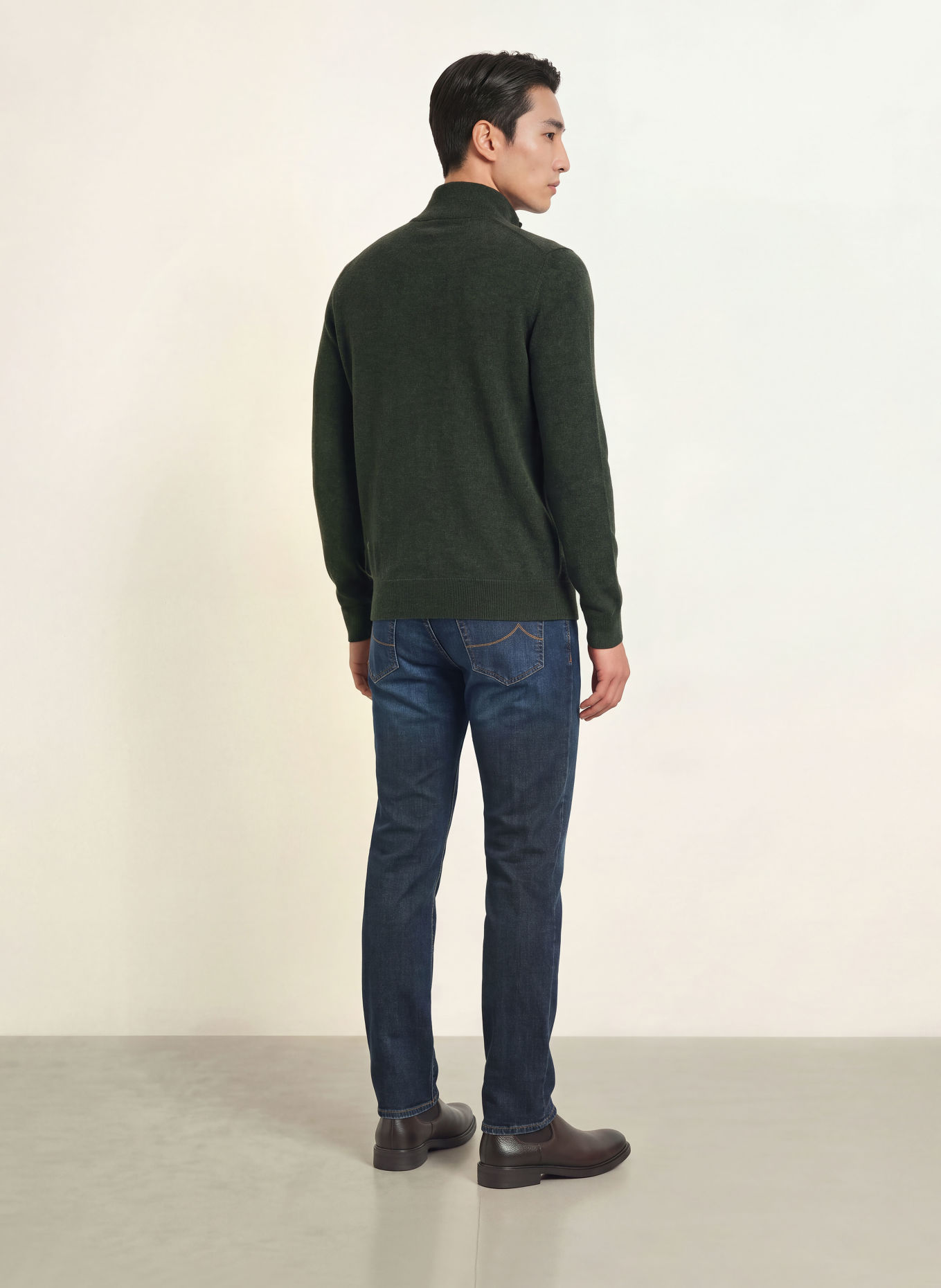 CHAS Cashmere Half-zip sweater: OLIVE