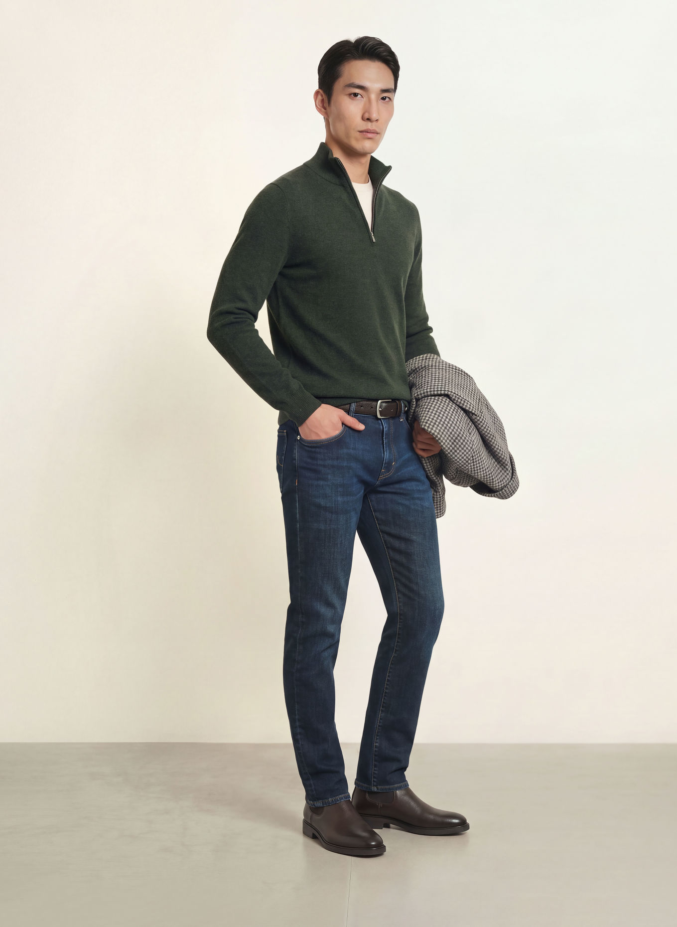CHAS Cashmere Half-zip sweater: OLIVE