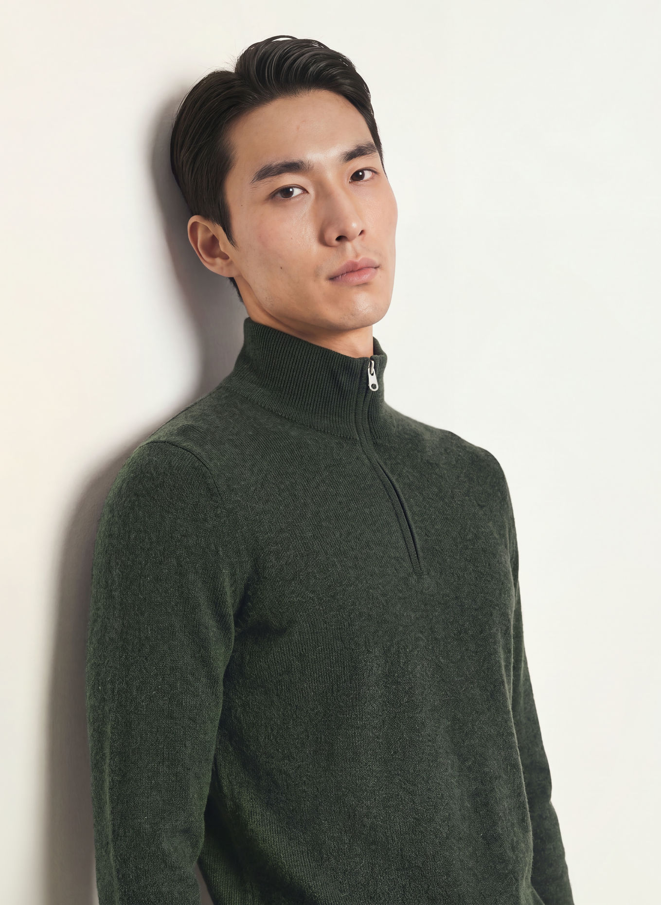CHAS Cashmere Half-zip sweater: OLIVE