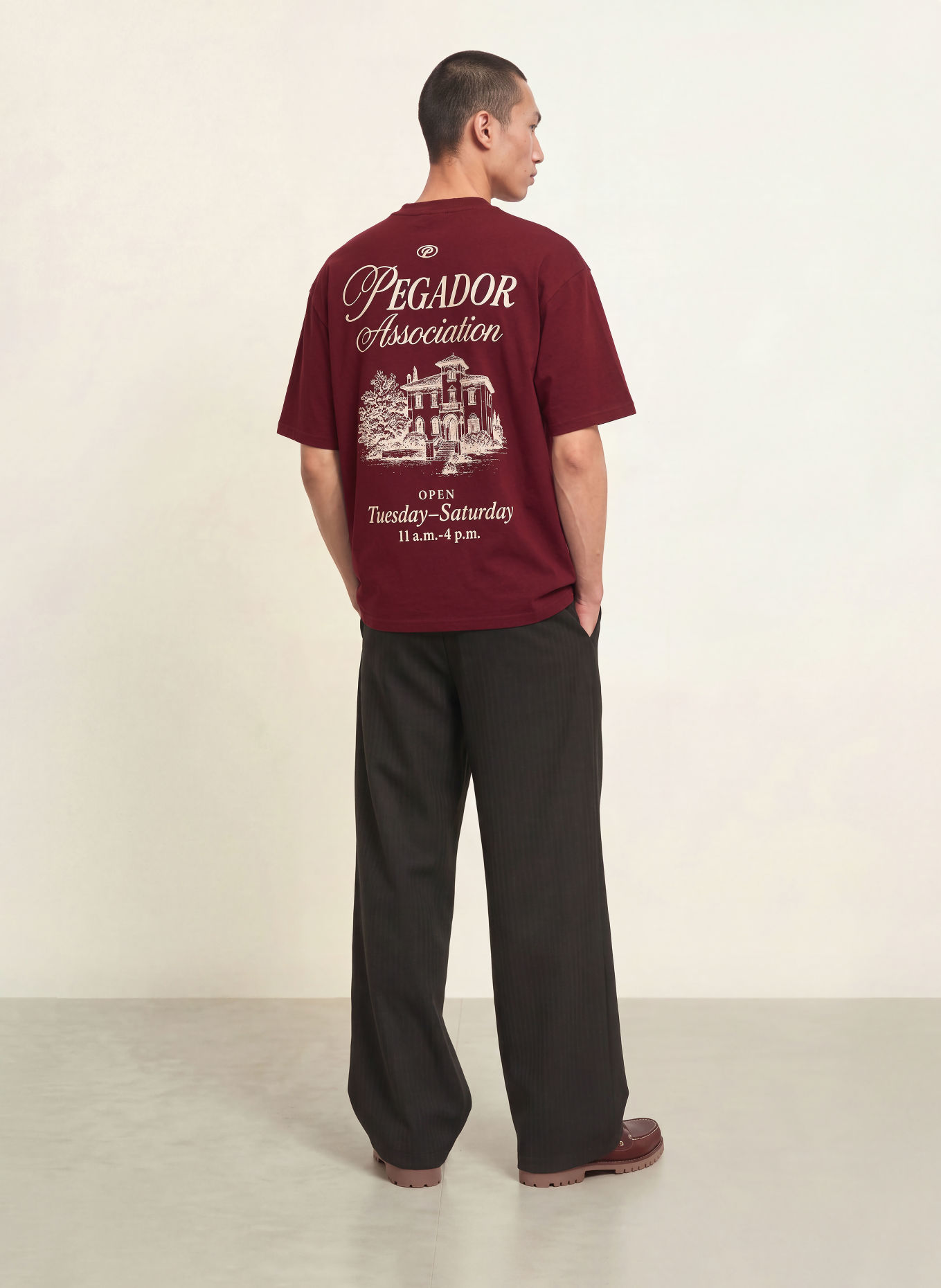 PEGADOR T-shirt oversize CARLOFORTE: ROUGE FONCÉ / BLANC