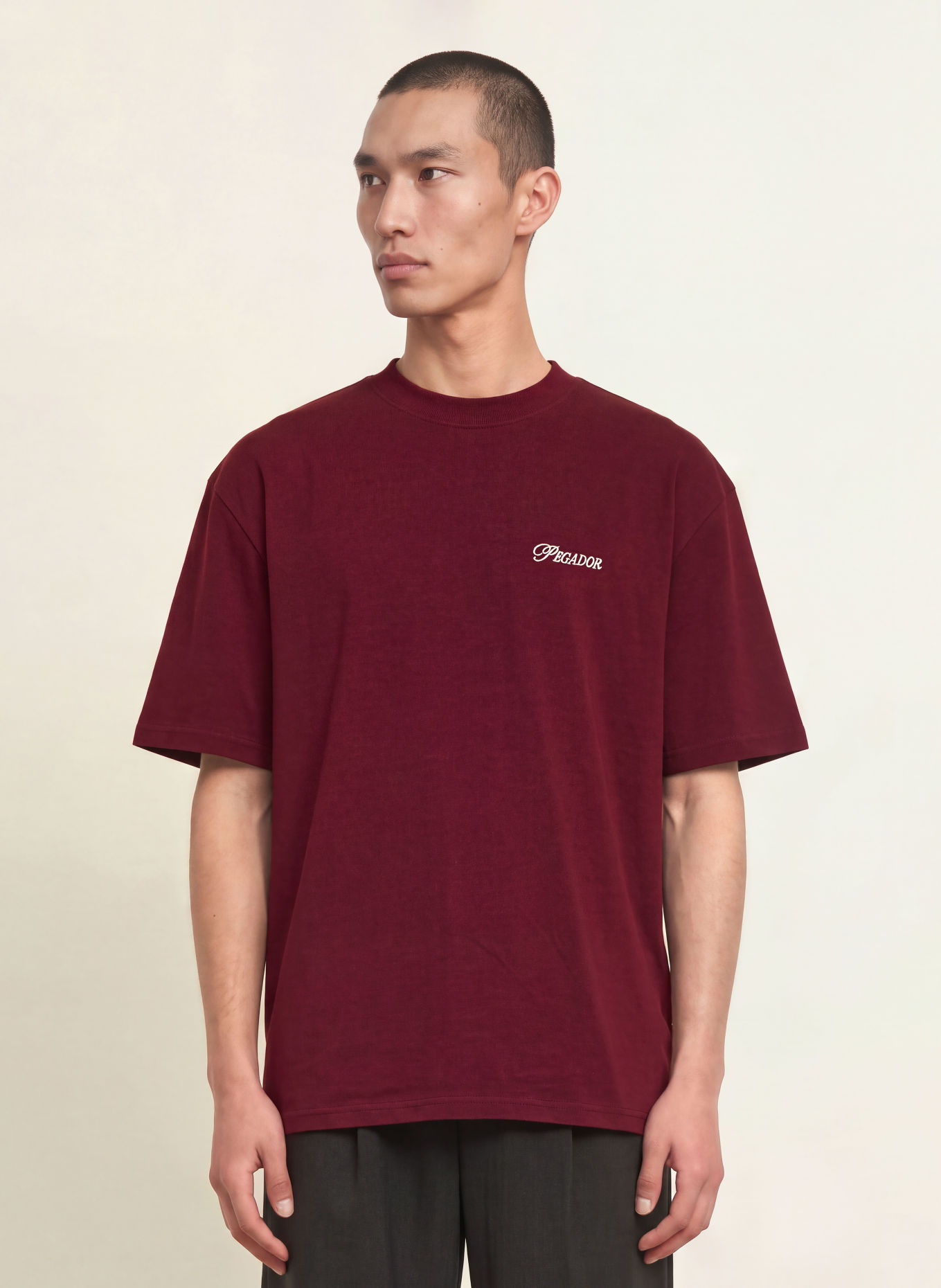 PEGADOR T-shirt oversize CARLOFORTE: ROUGE FONCÉ / BLANC