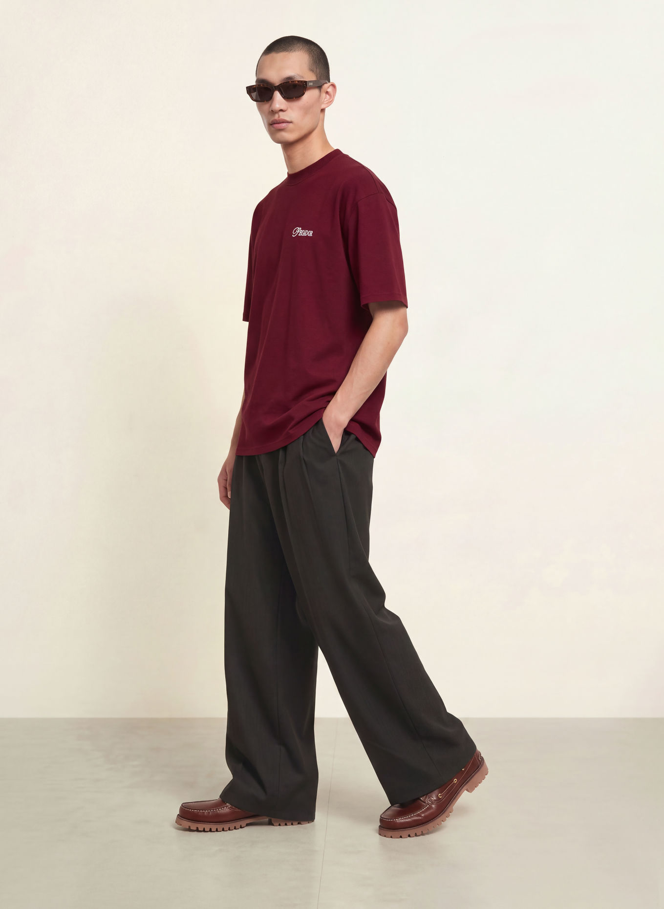 PEGADOR T-shirt oversize CARLOFORTE: ROUGE FONCÉ / BLANC