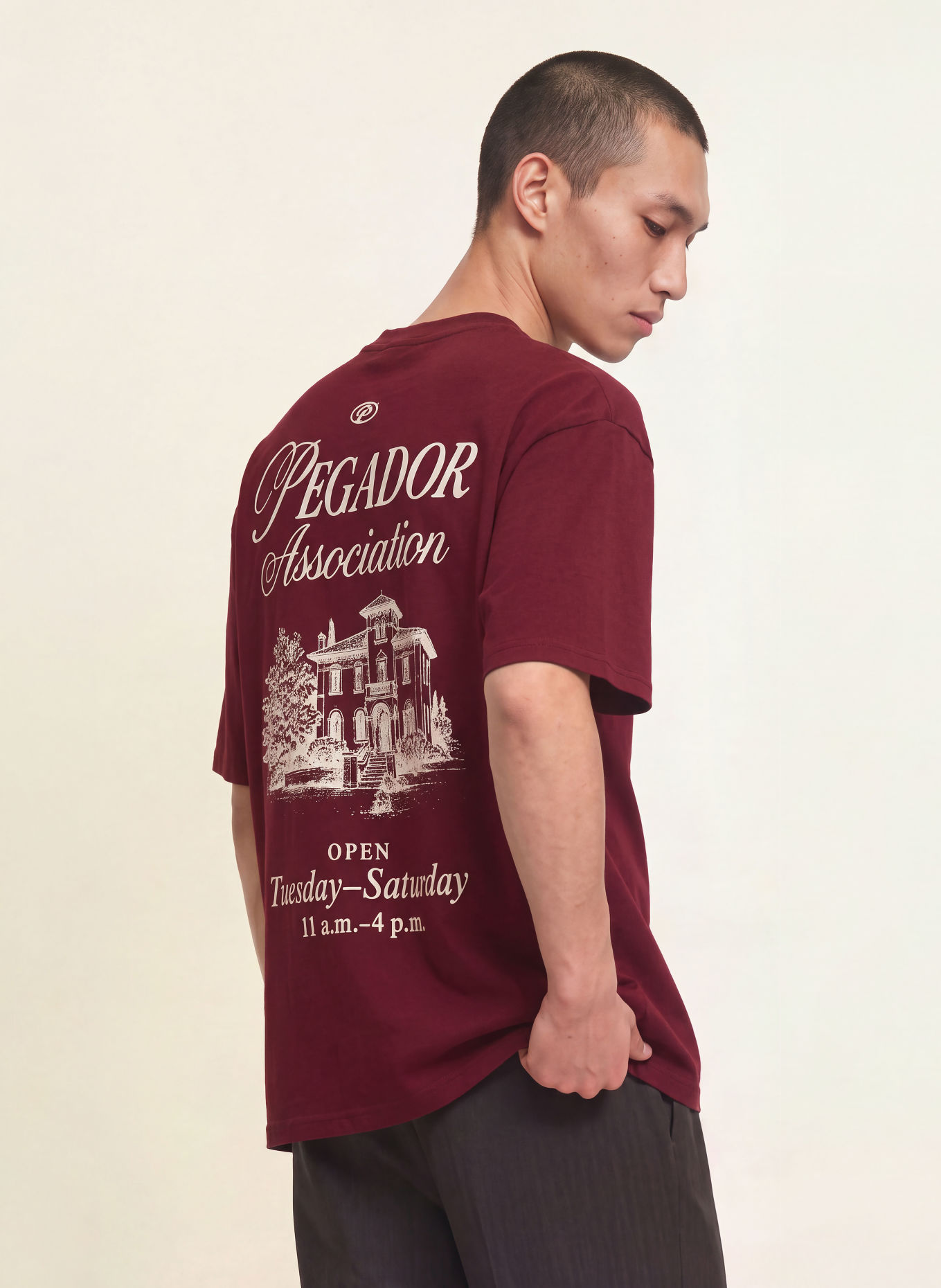 PEGADOR T-shirt oversize CARLOFORTE: ROUGE FONCÉ / BLANC