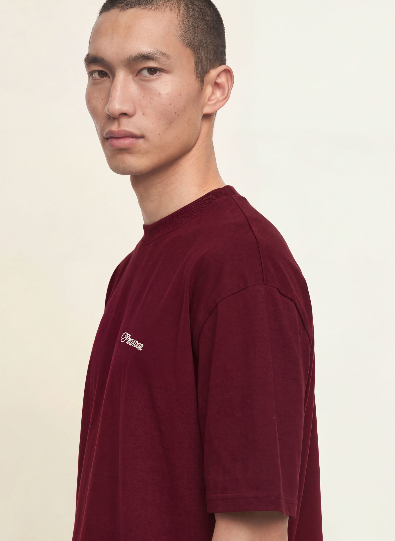 PEGADOR T-shirt oversize CARLOFORTE: ROUGE FONCÉ / BLANC