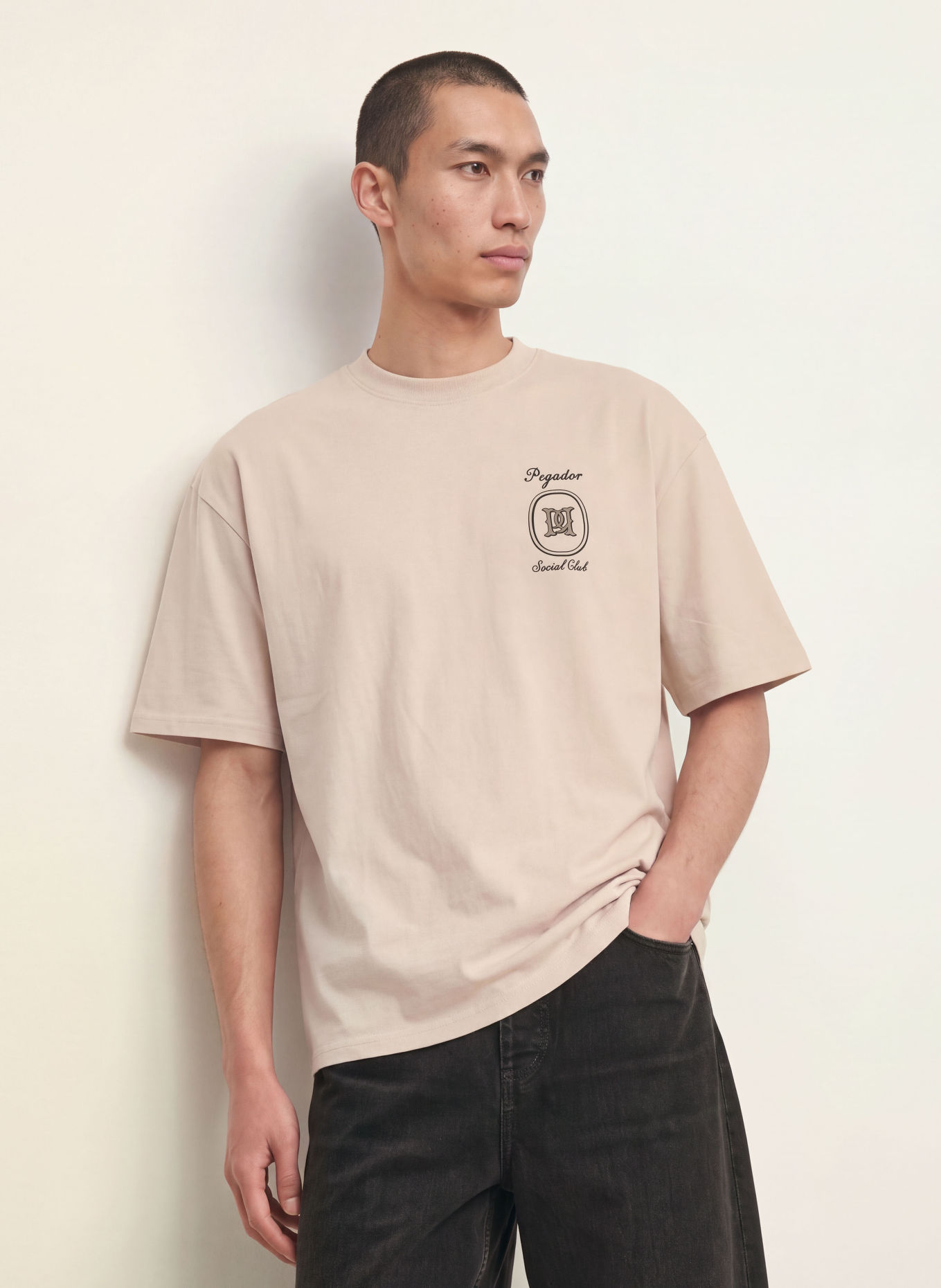PEGADOR Oversized tričko CASOLI: SVĚTLE HNĚDÁ / ČERNÁ