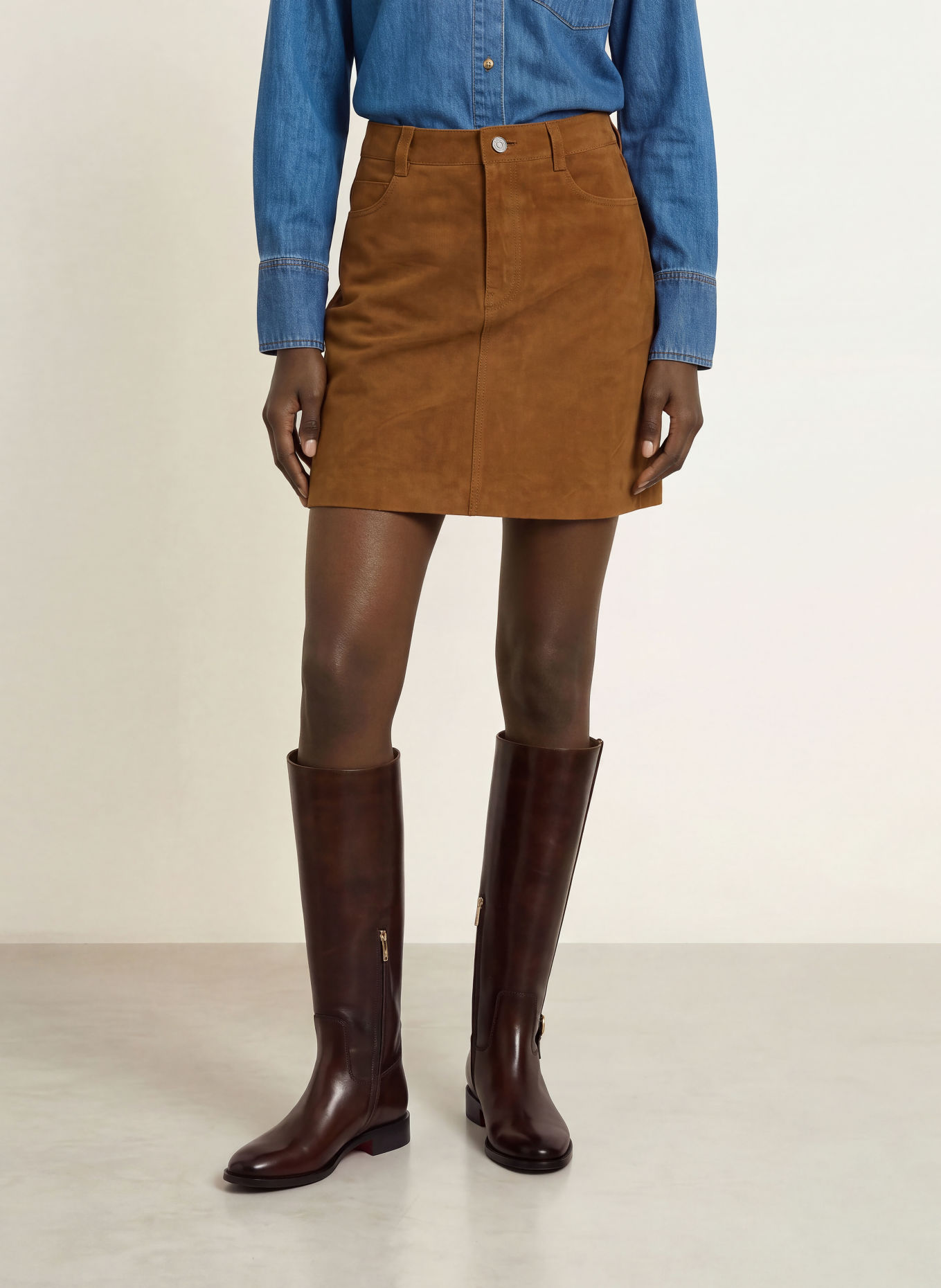 InWear HELKIIW Leather Skirt: COGNAC