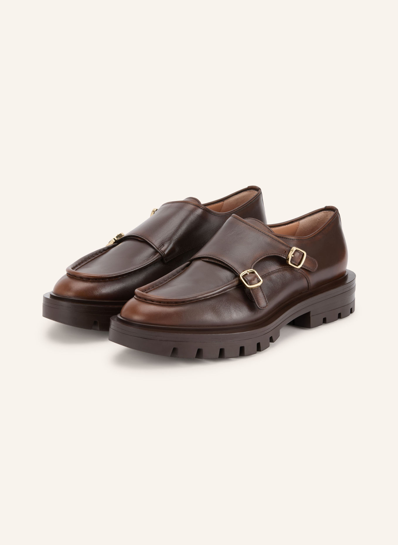 Santoni Monks met dubbele gesp: BRUIN