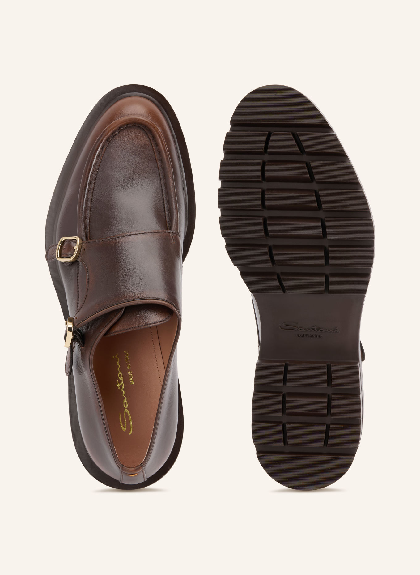 Santoni Monks met dubbele gesp: BRUIN