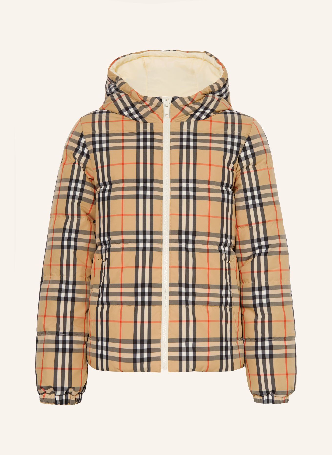 BURBERRY Reversible down jacket: BEIGE / RED / BLACK