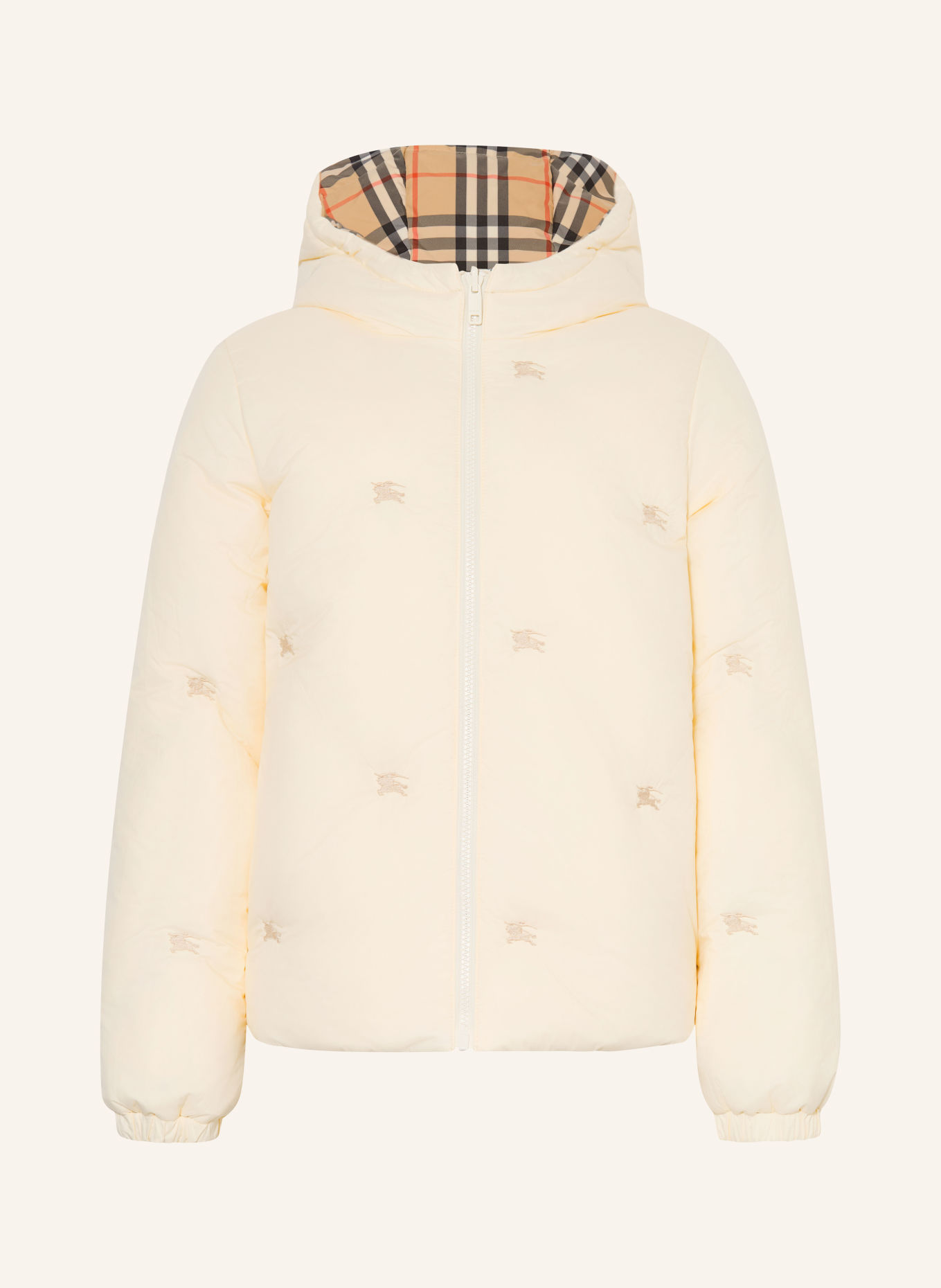 BURBERRY Reversible down jacket: BEIGE / RED / BLACK