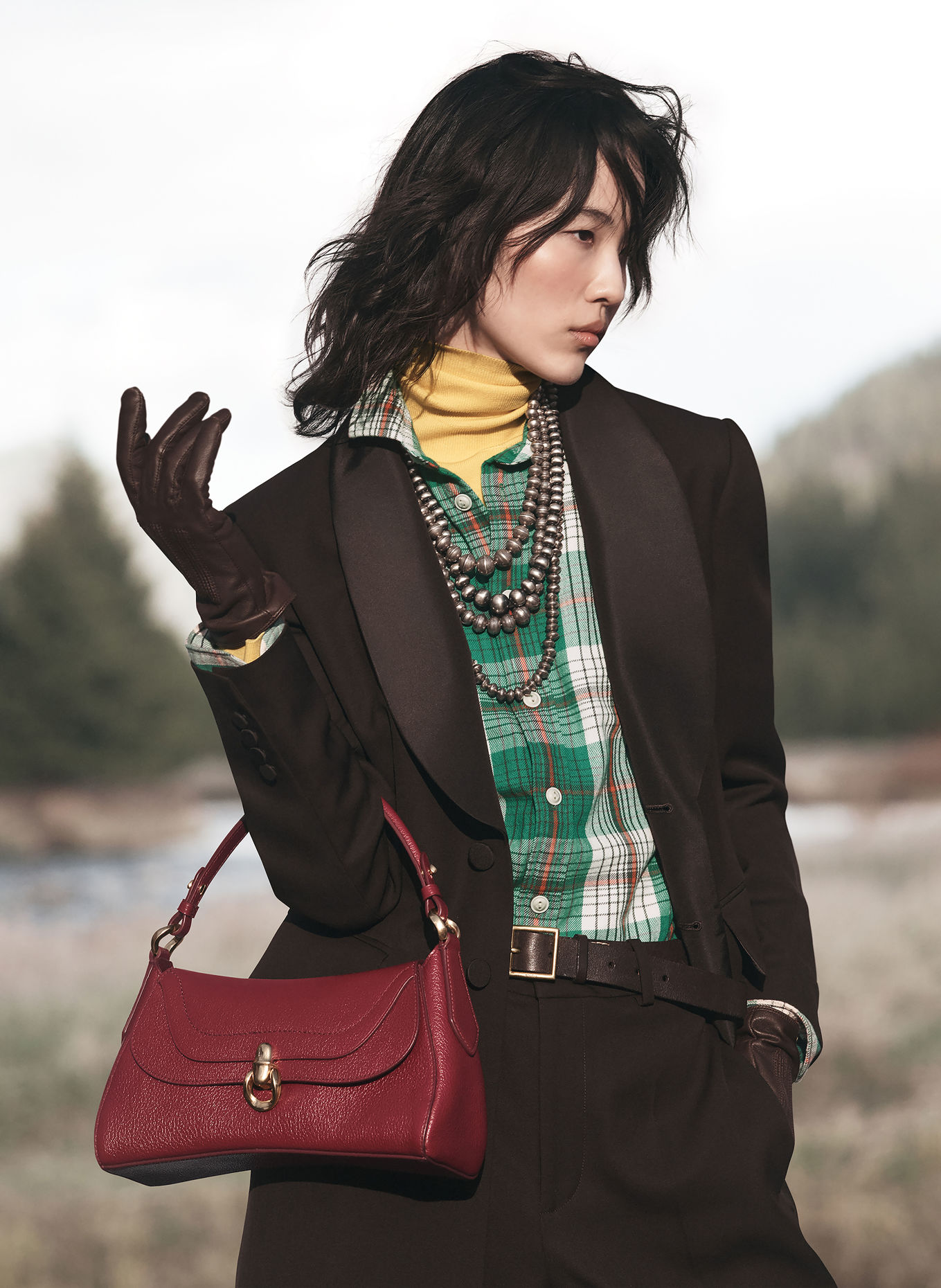 POLO RALPH LAUREN Shirt blouse: GREEN / ECRU / RED