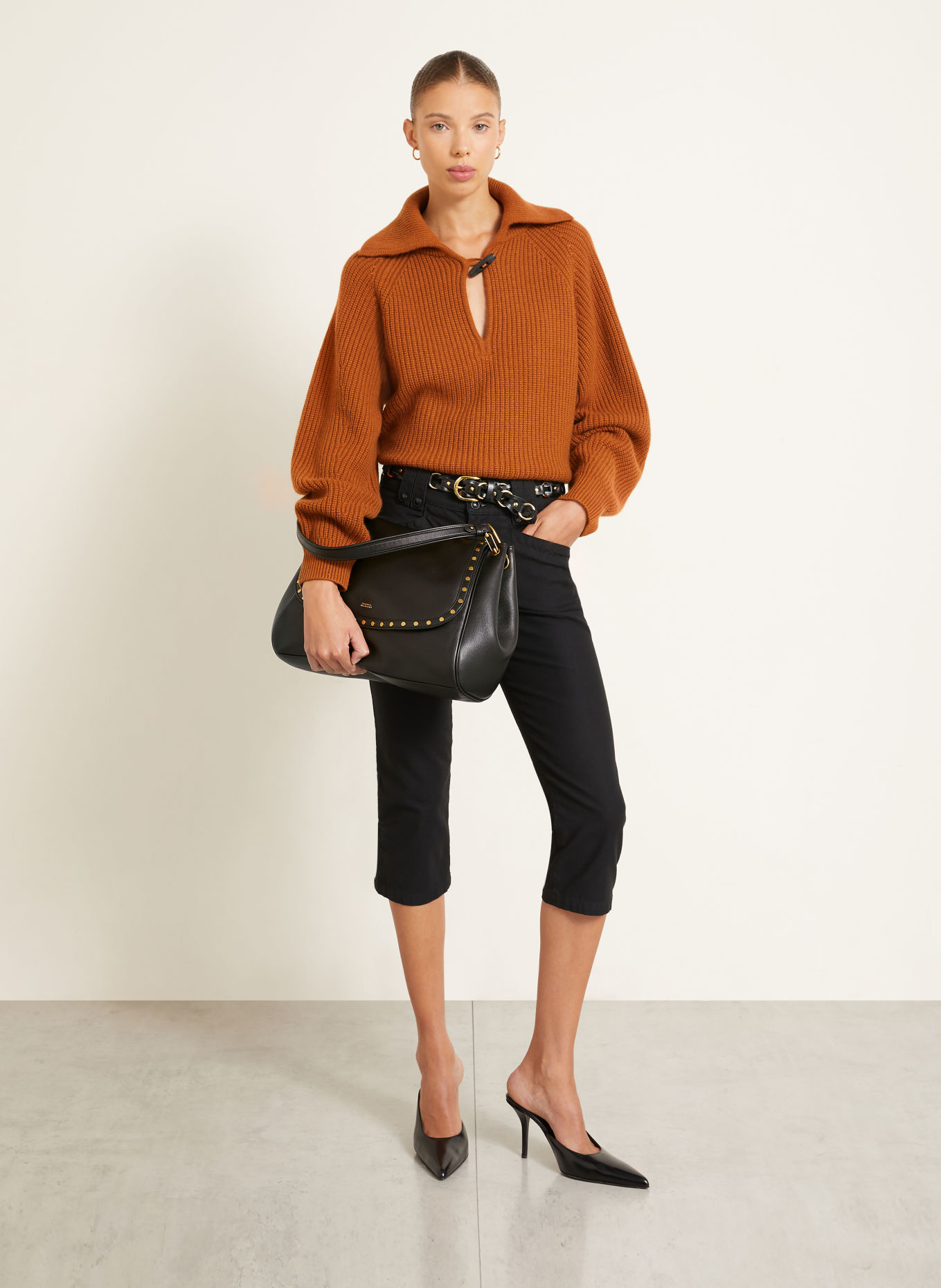 ISABEL MARANT CHANY XL Crossbody Bag with Studs: DARK BROWN / GOLD