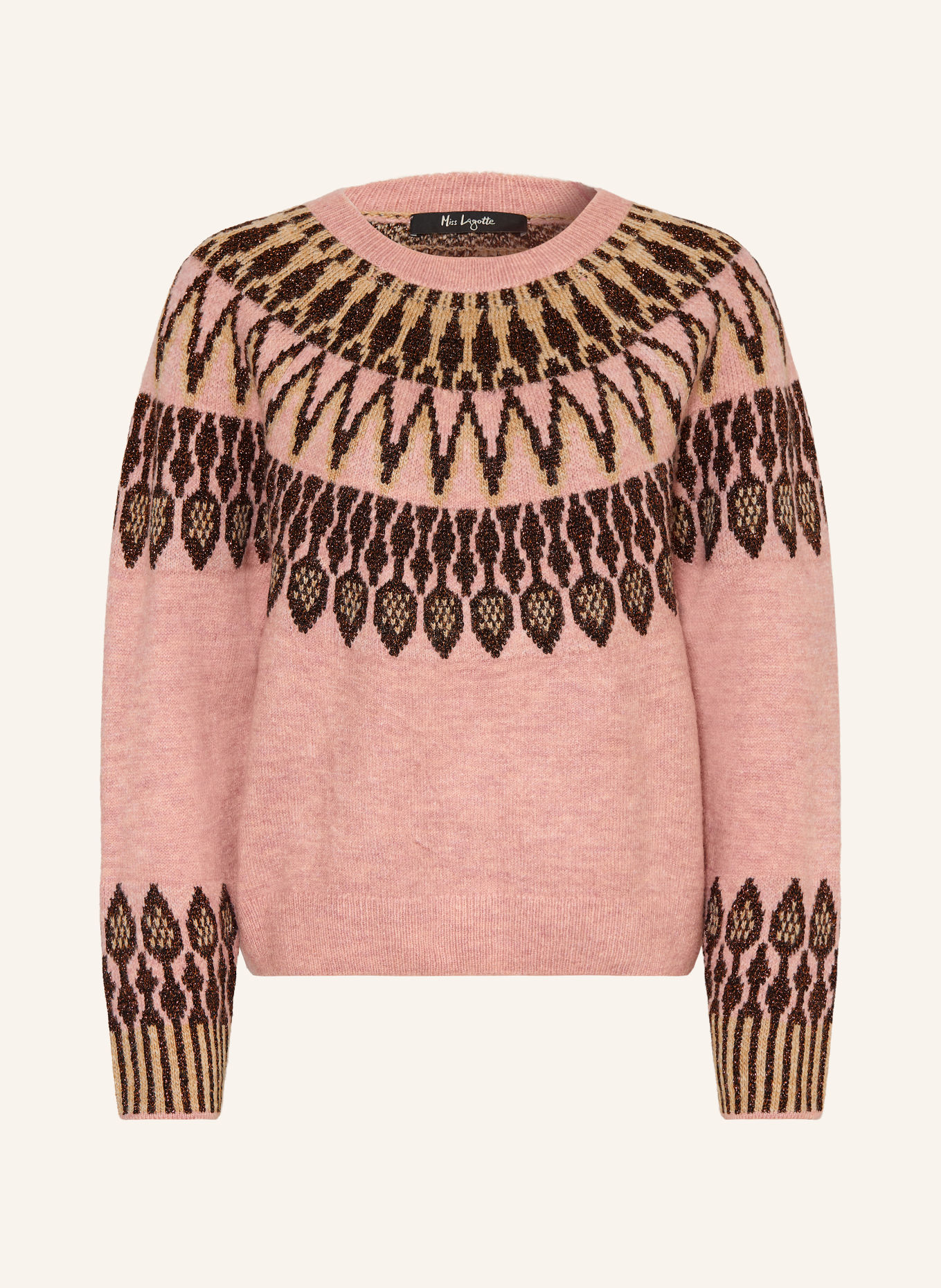 Miss Lagotte Pull en fil pailleté: ROSE / MARRON FONCÉ / BEIGE