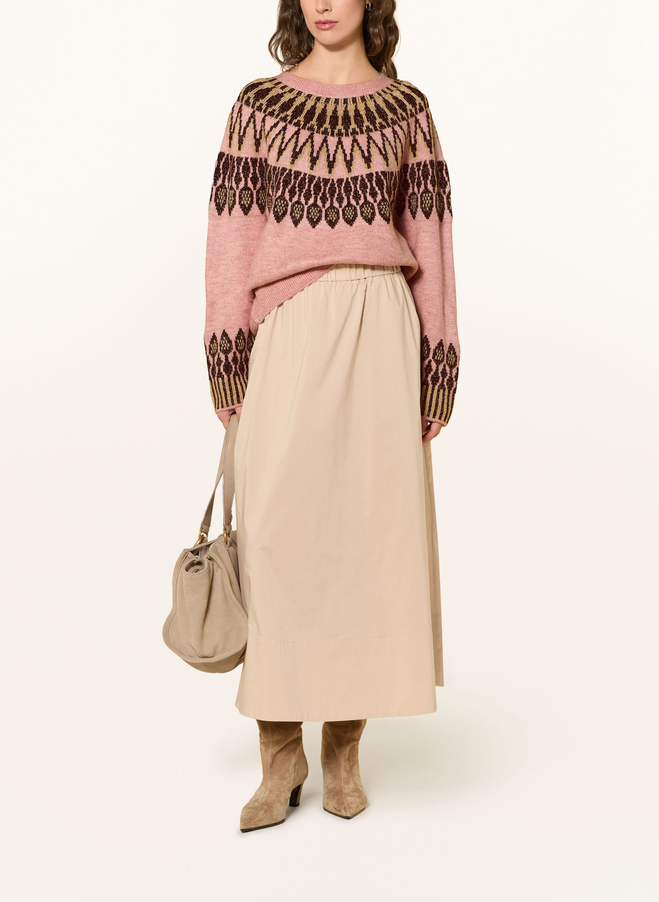 Miss Lagotte Pull en fil pailleté: ROSE / MARRON FONCÉ / BEIGE