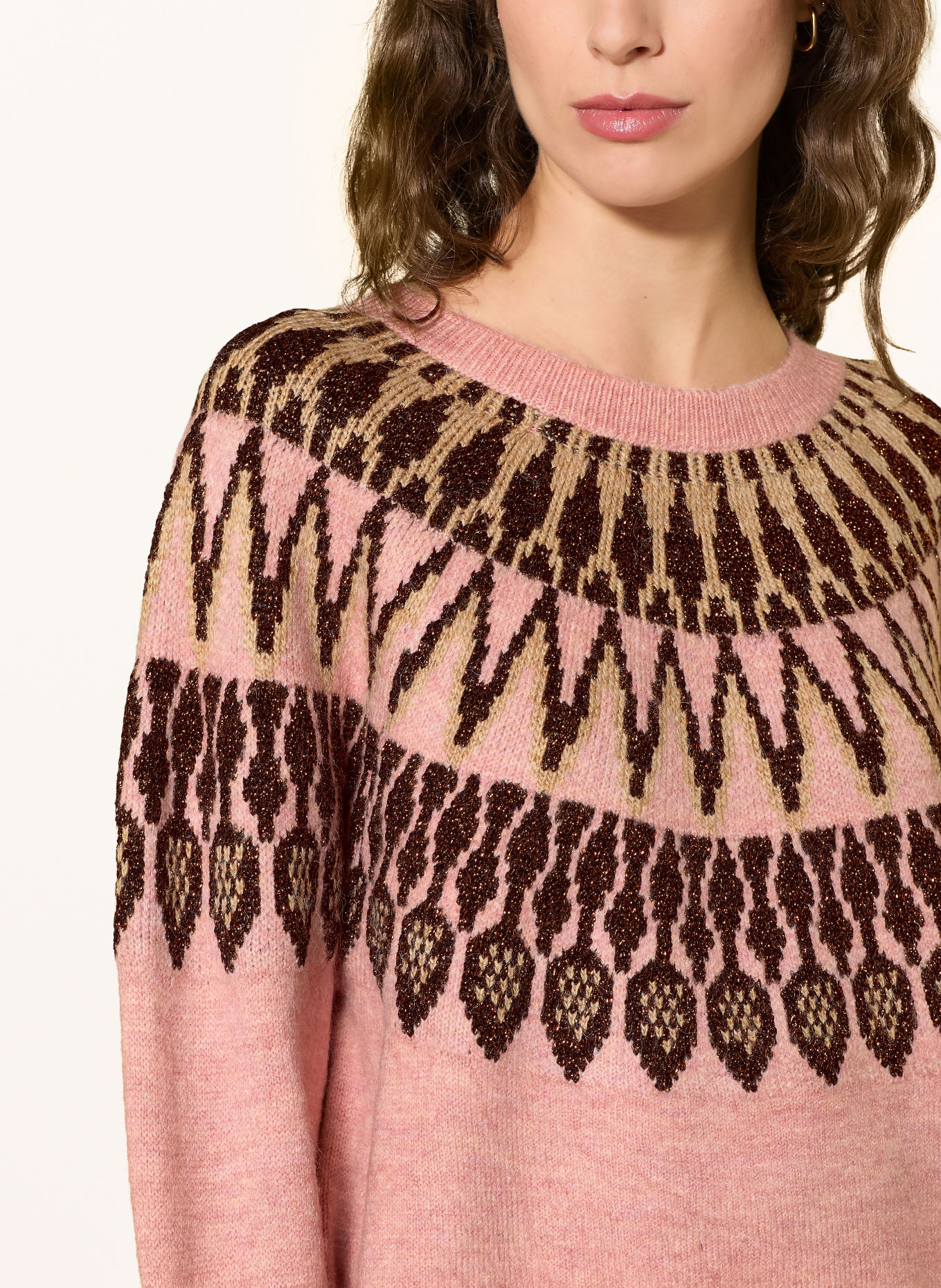 Miss Lagotte Pull en fil pailleté: ROSE / MARRON FONCÉ / BEIGE