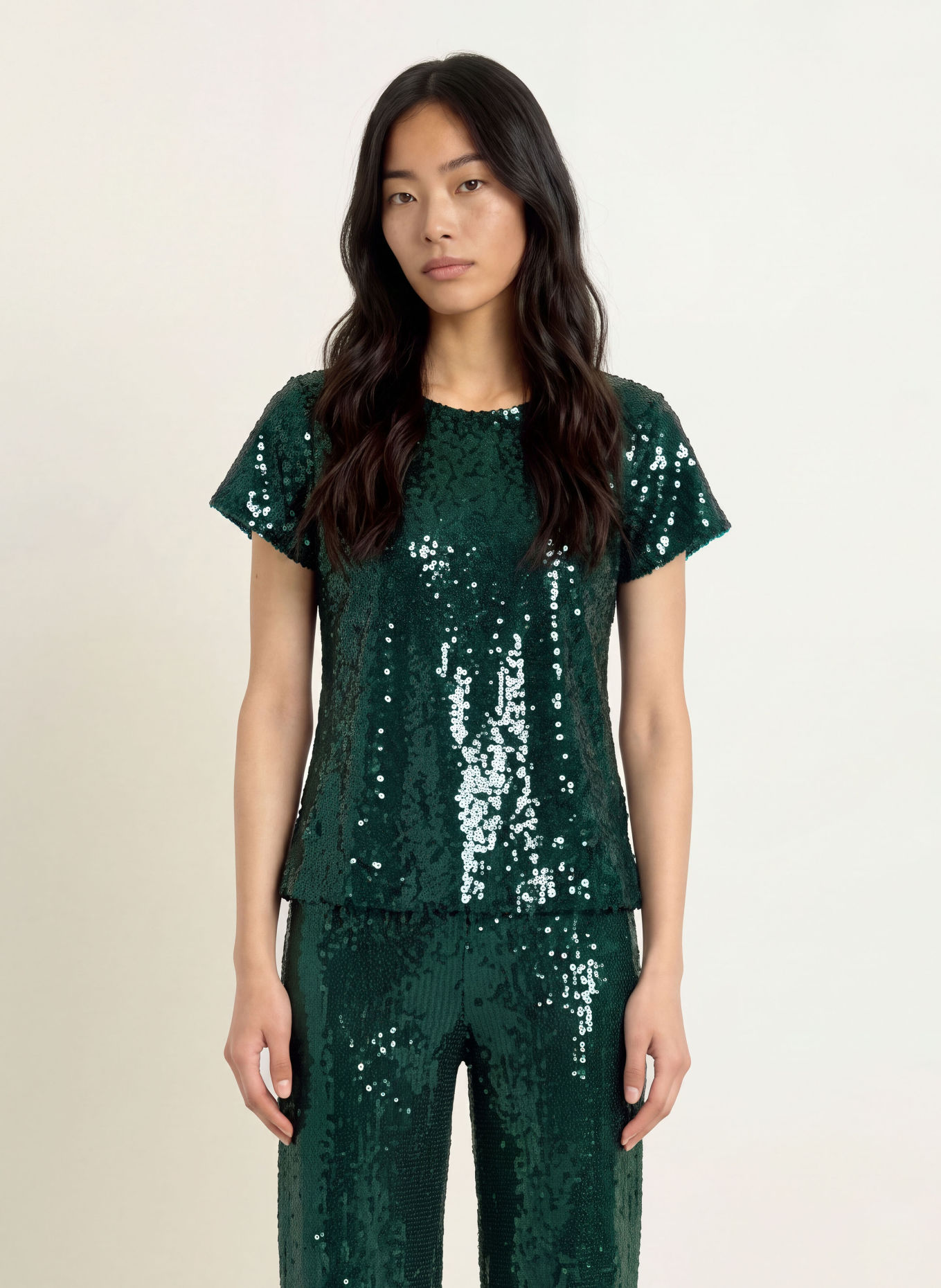 miss goodlife GLAMOUR GLOW T-shirt with sequins: DARK GREEN