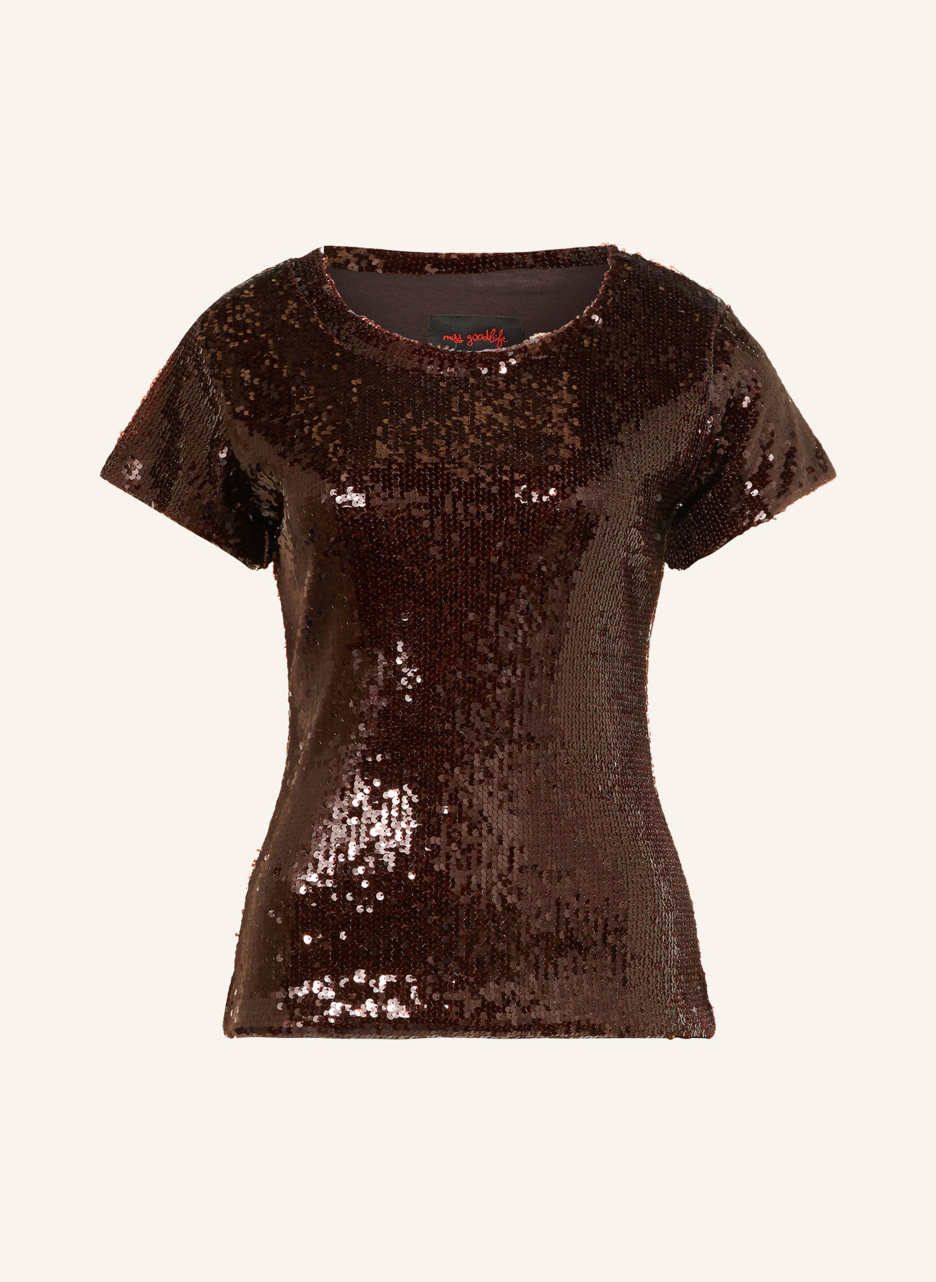 miss goodlife GLAMOUR GLOW T-shirt with sequins: DARK BROWN