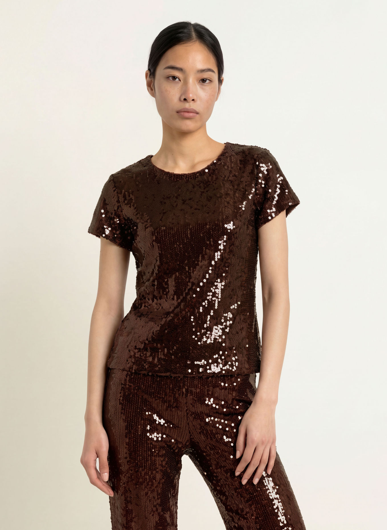 miss goodlife GLAMOUR GLOW T-shirt with sequins: DARK BROWN