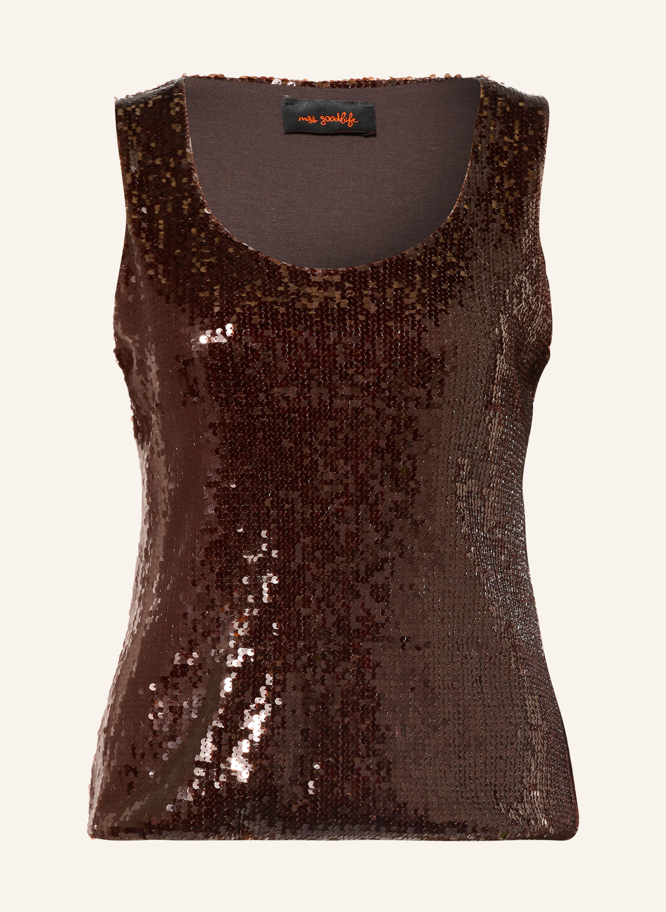 miss goodlife GLAMOUR GLOW Top with Sequins: DARK BROWN
