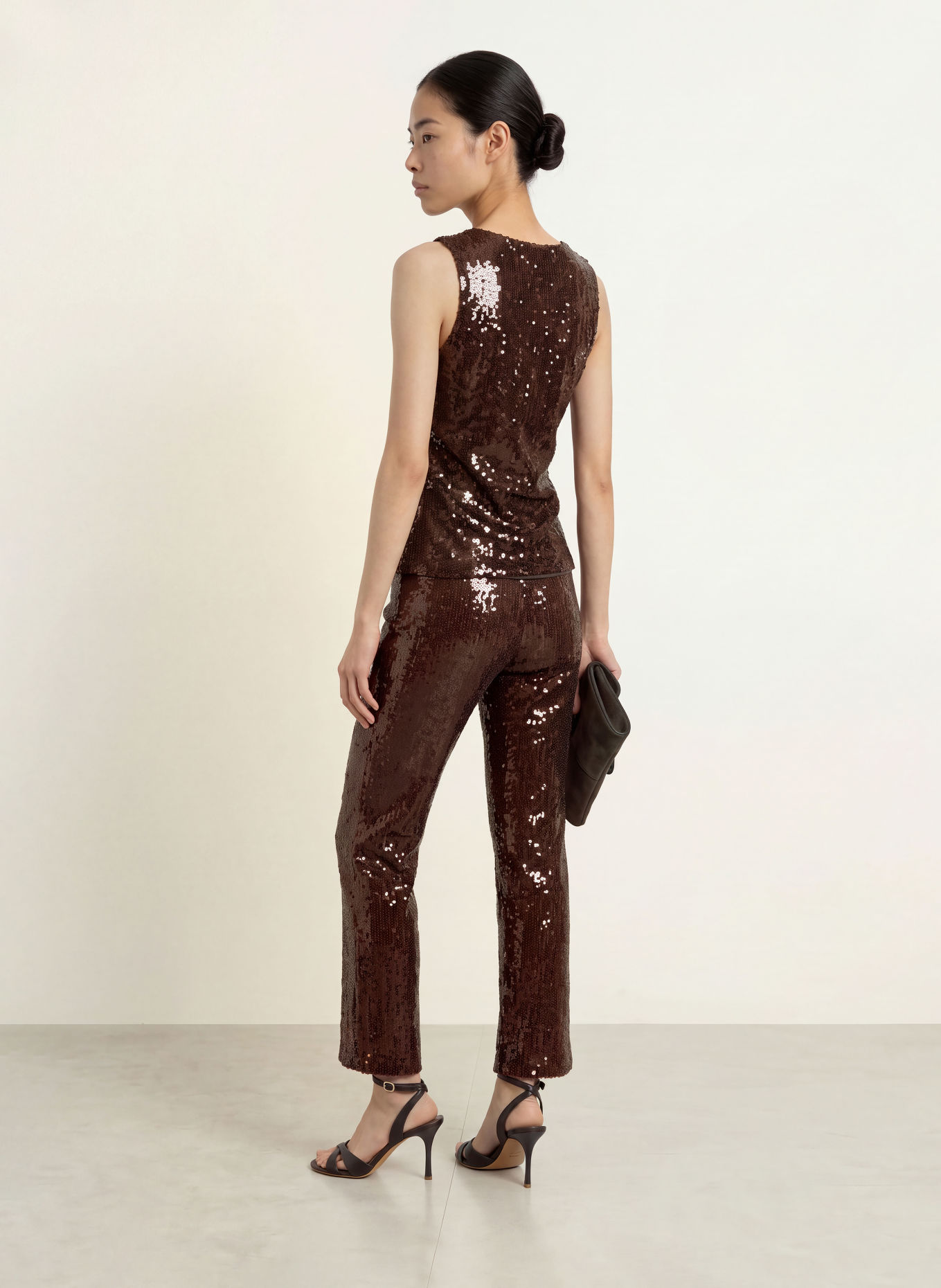 miss goodlife GLAMOUR GLOW Top with Sequins: DARK BROWN