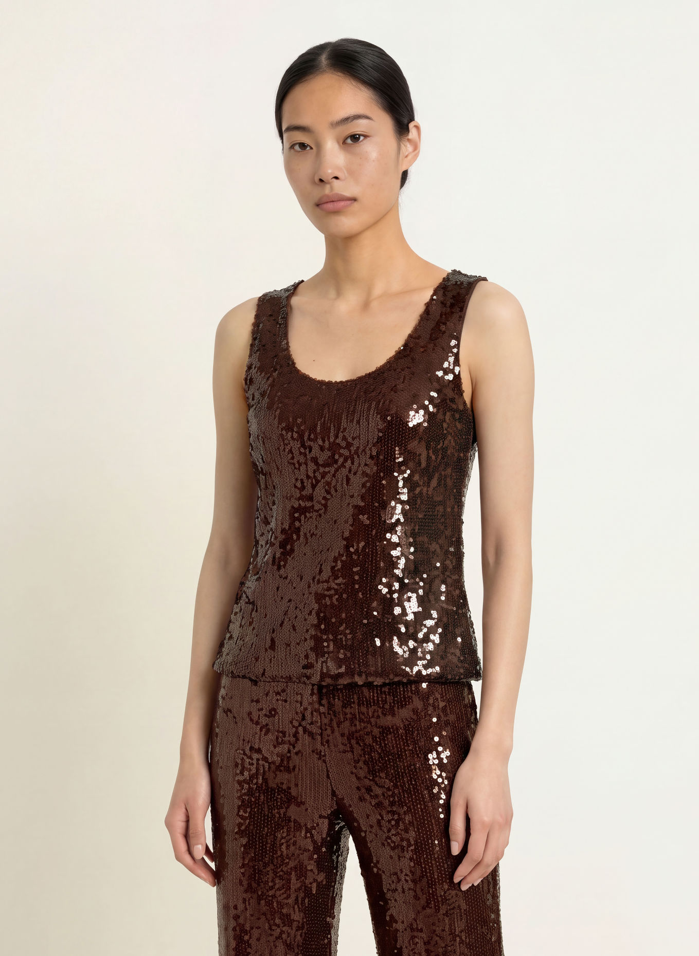miss goodlife GLAMOUR GLOW Top with Sequins: DARK BROWN