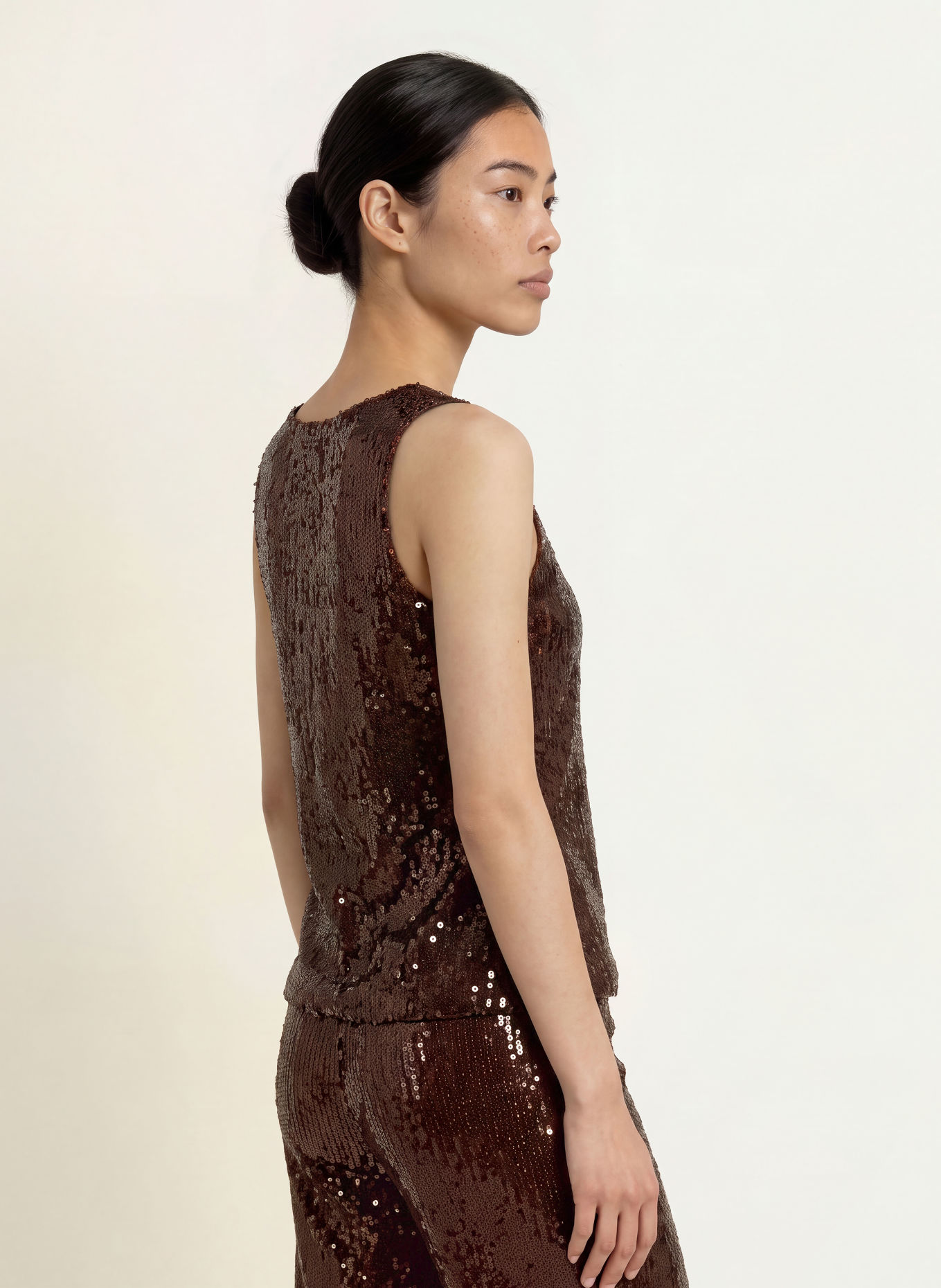 miss goodlife GLAMOUR GLOW Top with Sequins: DARK BROWN